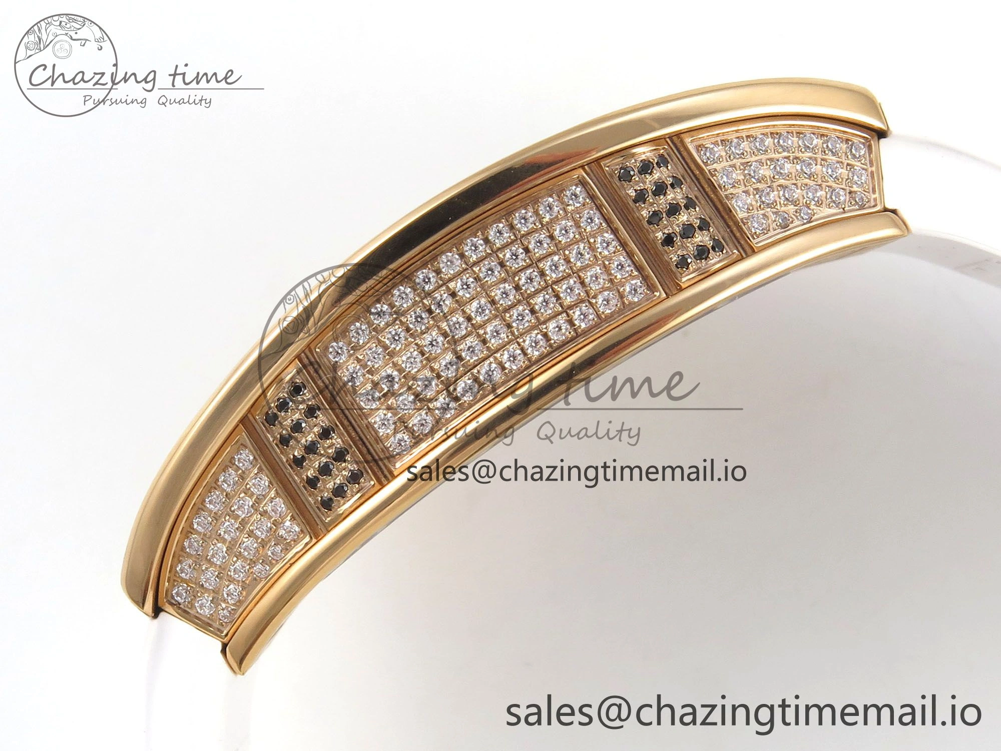 RM07 Ladies Full Diamonds RG ZF 1:1 Best Edition Red Dial on White Rubber Strap CRMA2 Clone