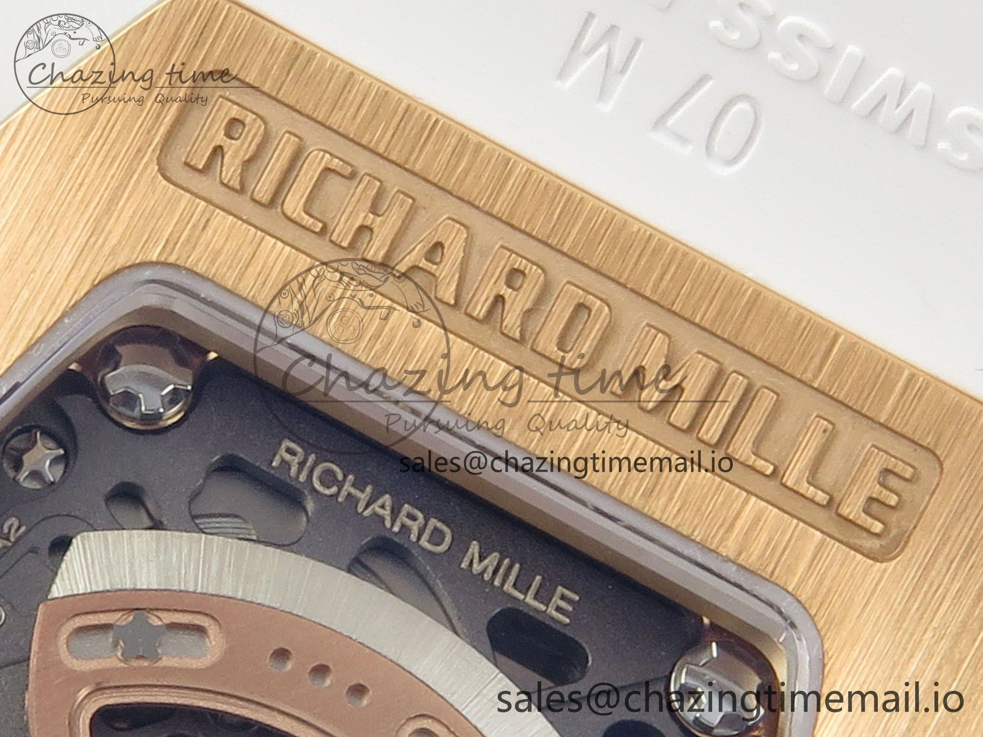 RM07 Ladies Full Diamonds RG ZF 1:1 Best Edition Red Dial on White Rubber Strap CRMA2 Clone