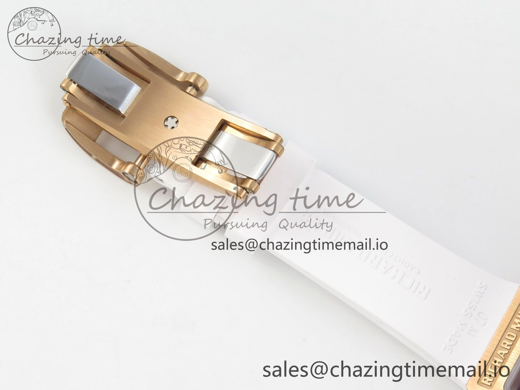 RM07 Ladies Full Diamonds RG ZF 1:1 Best Edition Red Dial on White Rubber Strap CRMA2 Clone