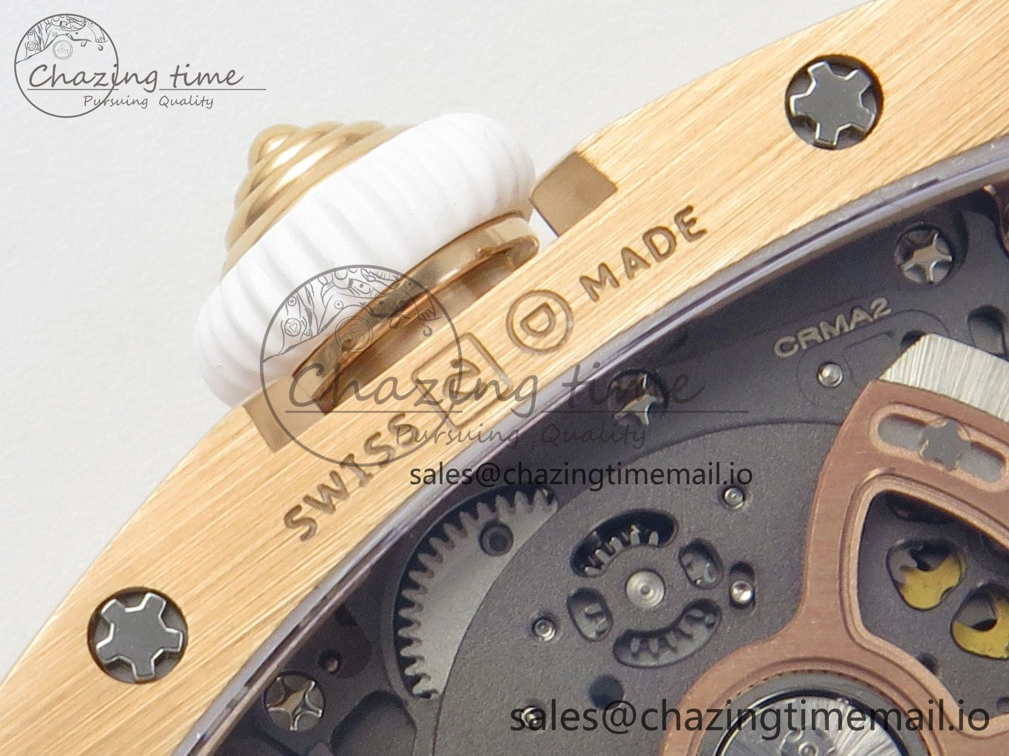 RM07 Ladies Full Diamonds RG ZF 1:1 Best Edition White MOP Dial on White Rubber Strap CRMA2 Clone