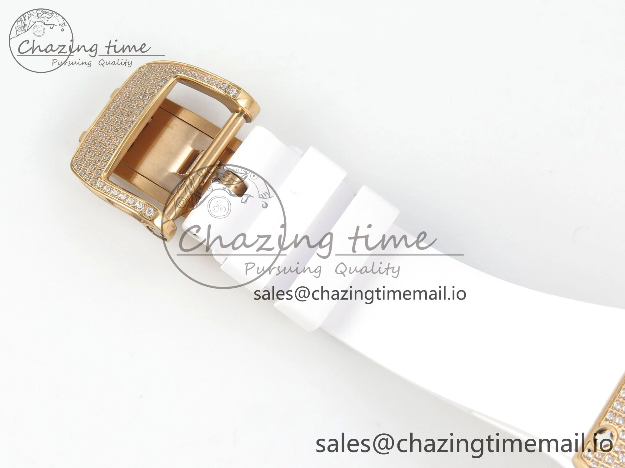 RM07 Ladies Full Diamonds RG ZF 1:1 Best Edition White MOP Dial on White Rubber Strap CRMA2 Clone