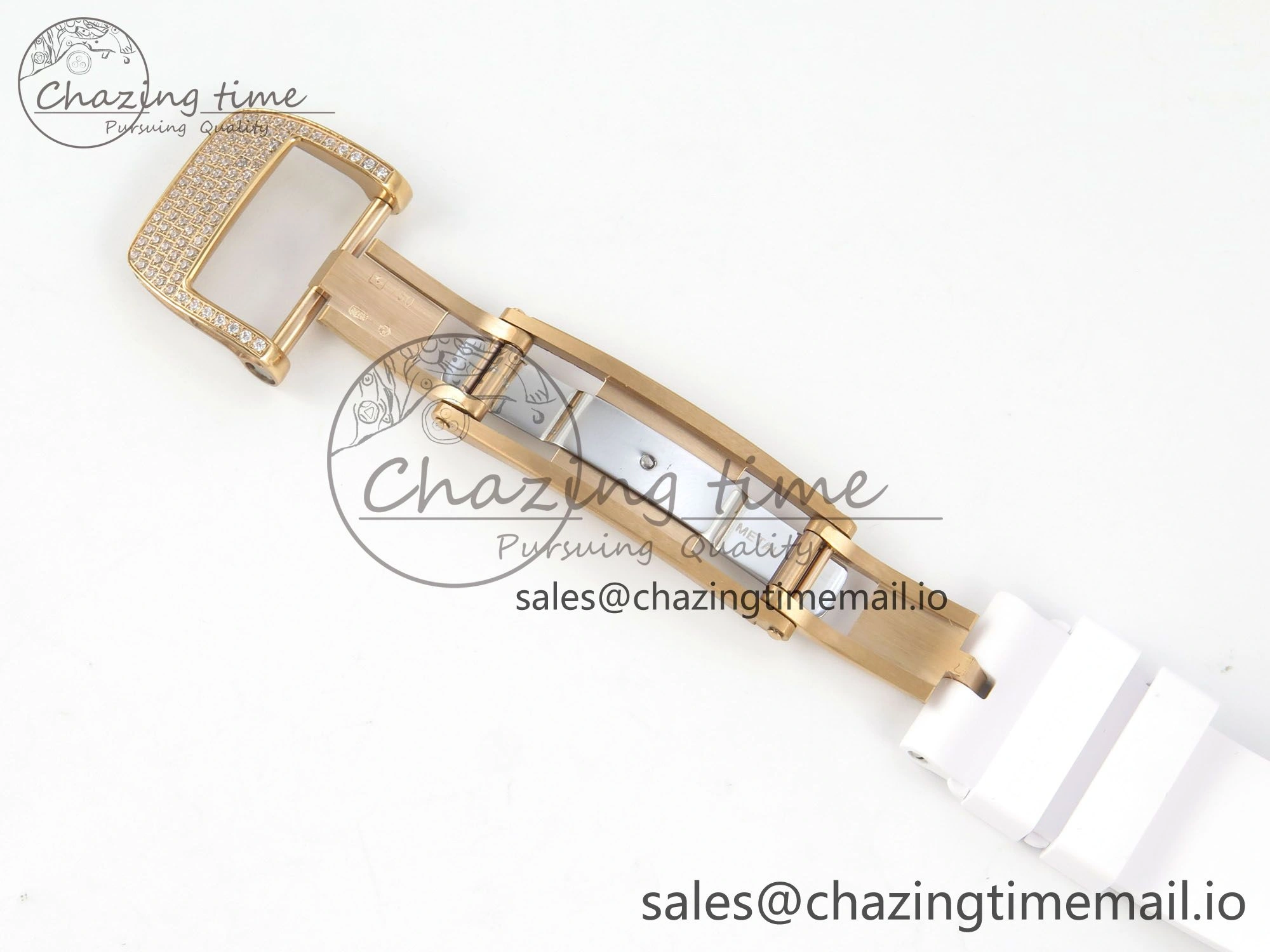 RM07 Ladies Full Diamonds RG ZF 1:1 Best Edition White MOP Dial on White Rubber Strap CRMA2 Clone
