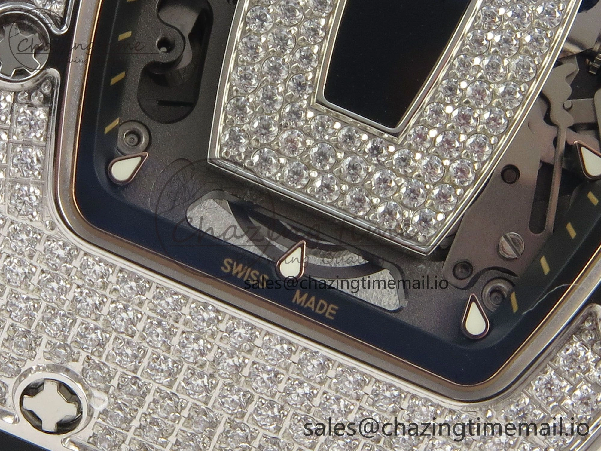 RM07 Ladies Full Diamonds SS ZF 1:1 Best Edition Black Dial on Black Rubber Strap CRMA2 Clone