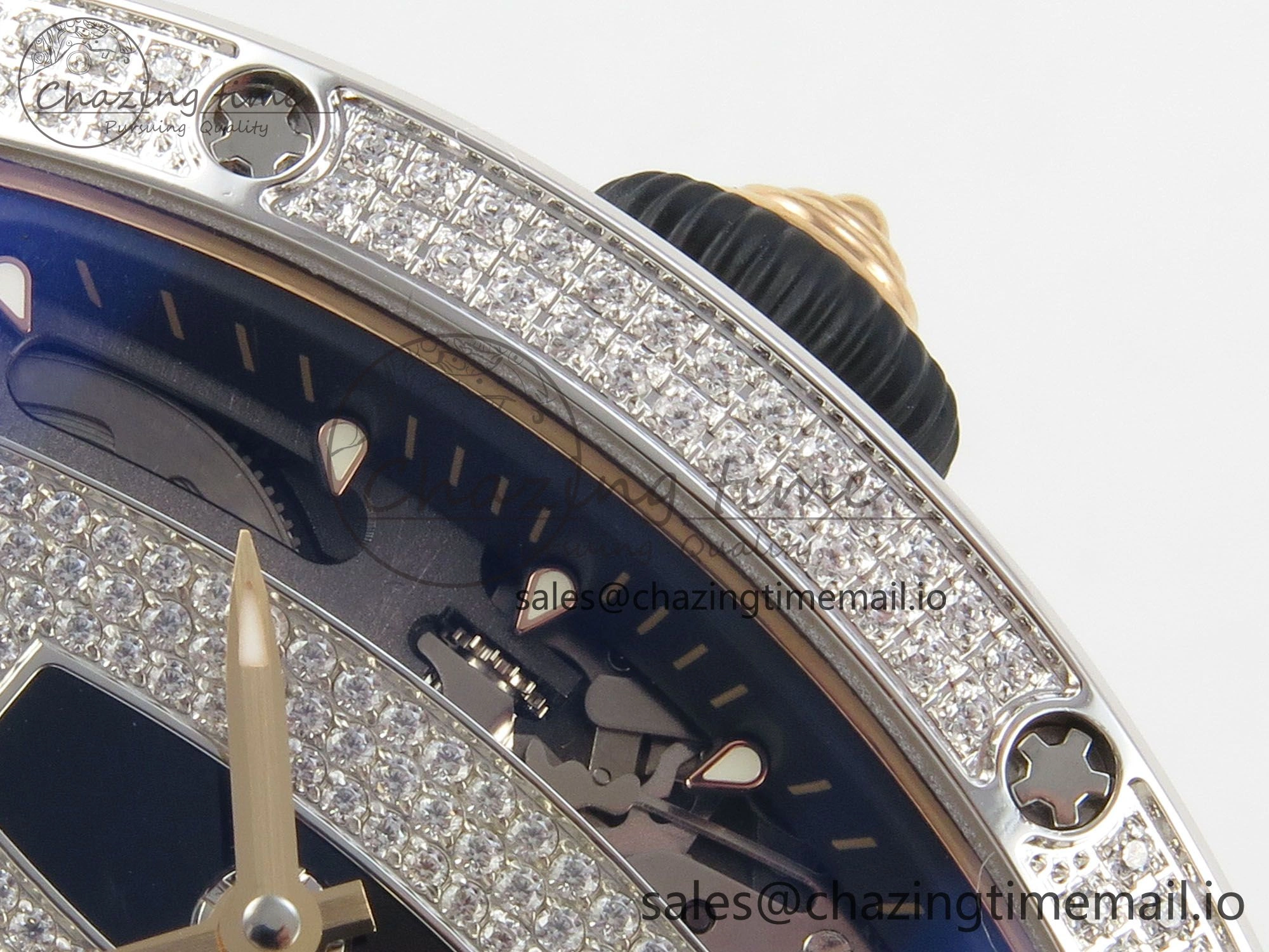 RM07 Ladies Full Diamonds SS ZF 1:1 Best Edition Black Dial on Black Rubber Strap CRMA2 Clone