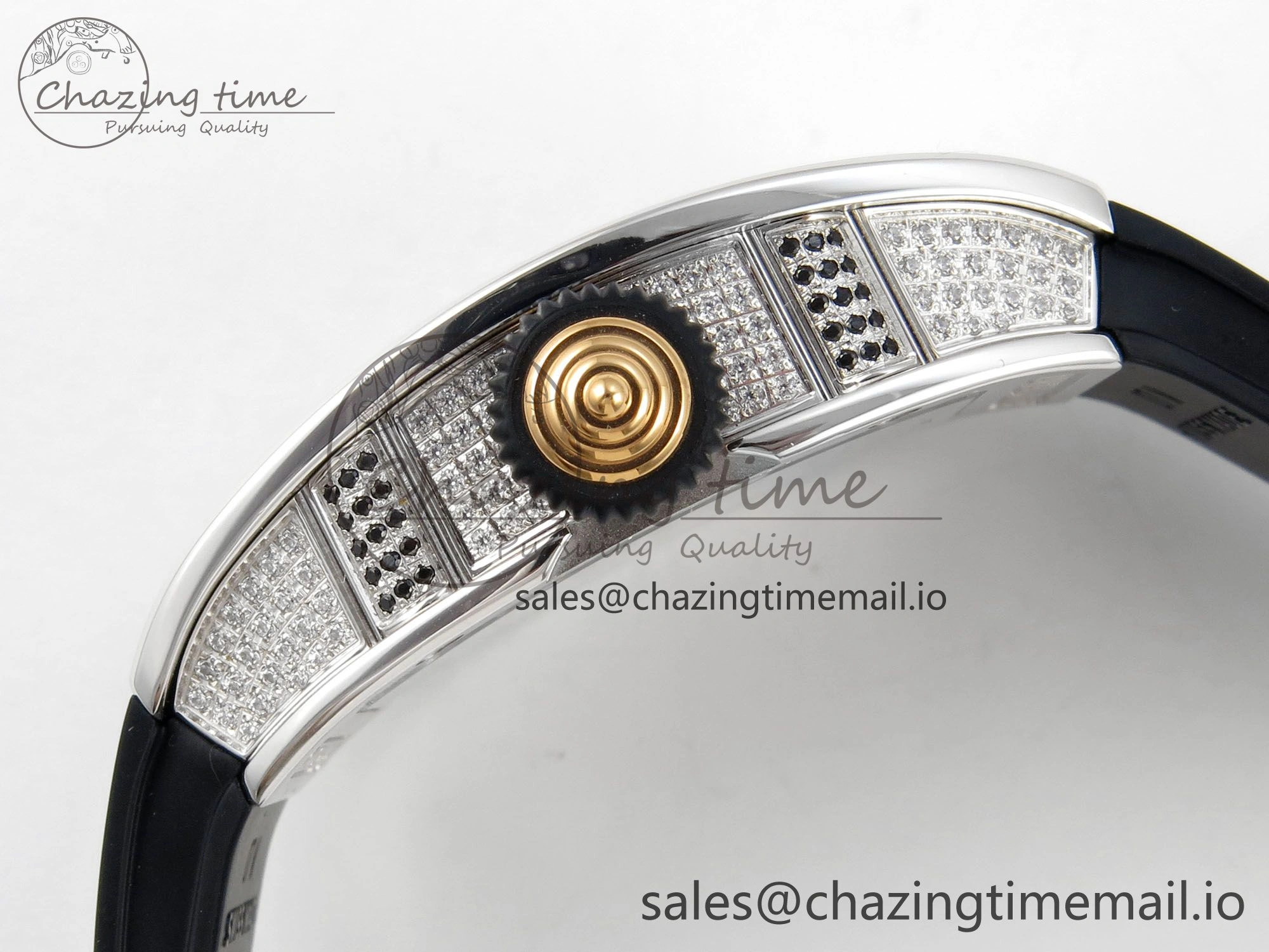 RM07 Ladies Full Diamonds SS ZF 1:1 Best Edition Red Dial on Black Rubber Strap CRMA2 Clone