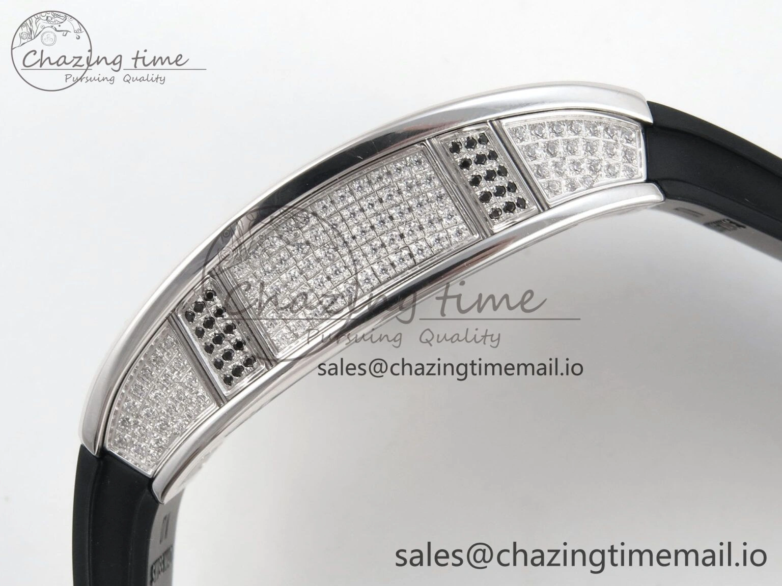 RM07 Ladies Full Diamonds SS ZF 1:1 Best Edition Red Dial on Black Rubber Strap CRMA2 Clone