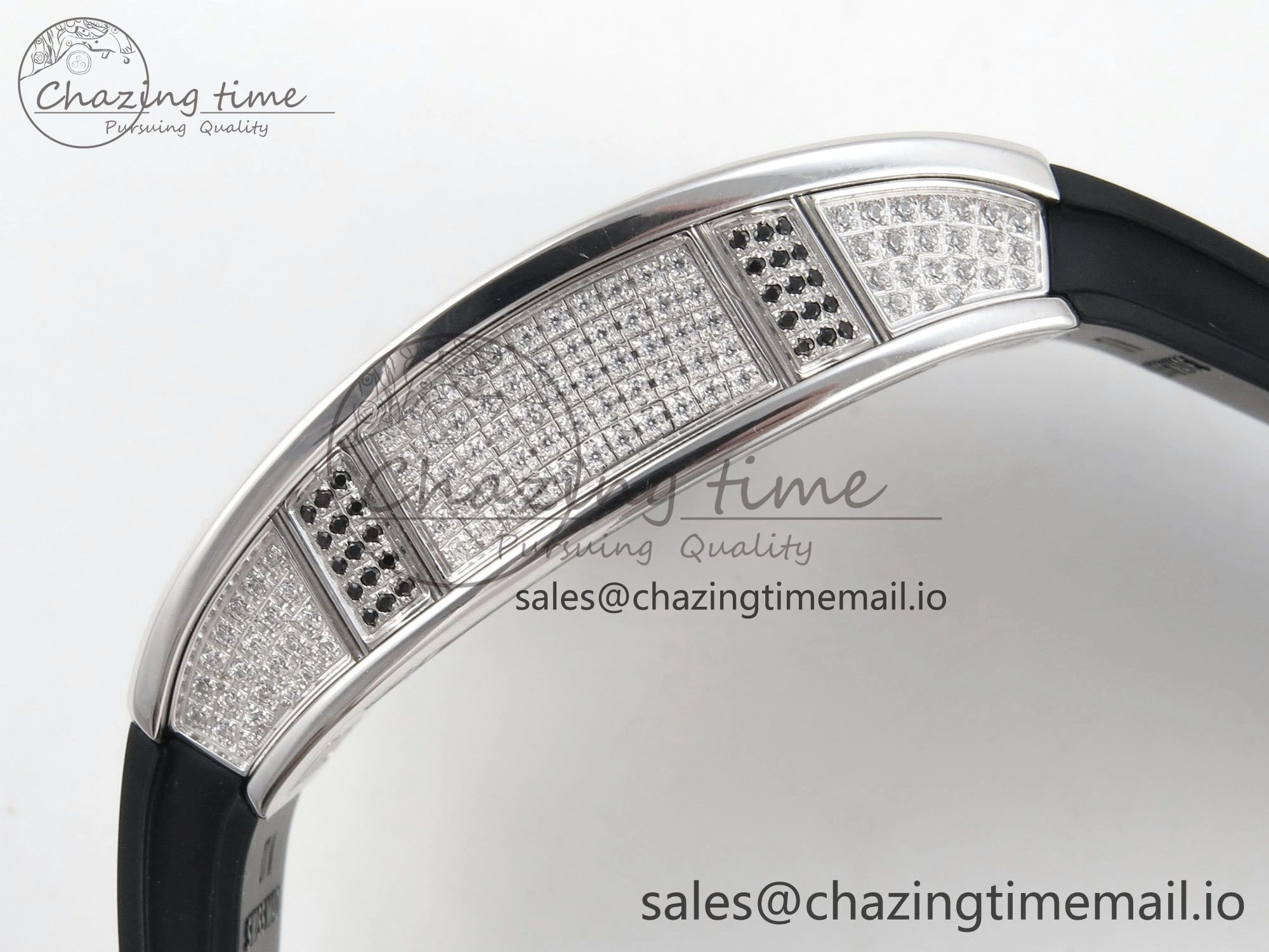 RM07 Ladies Full Diamonds SS ZF 1:1 Best Edition Red Dial on Black Rubber Strap CRMA2 Clone