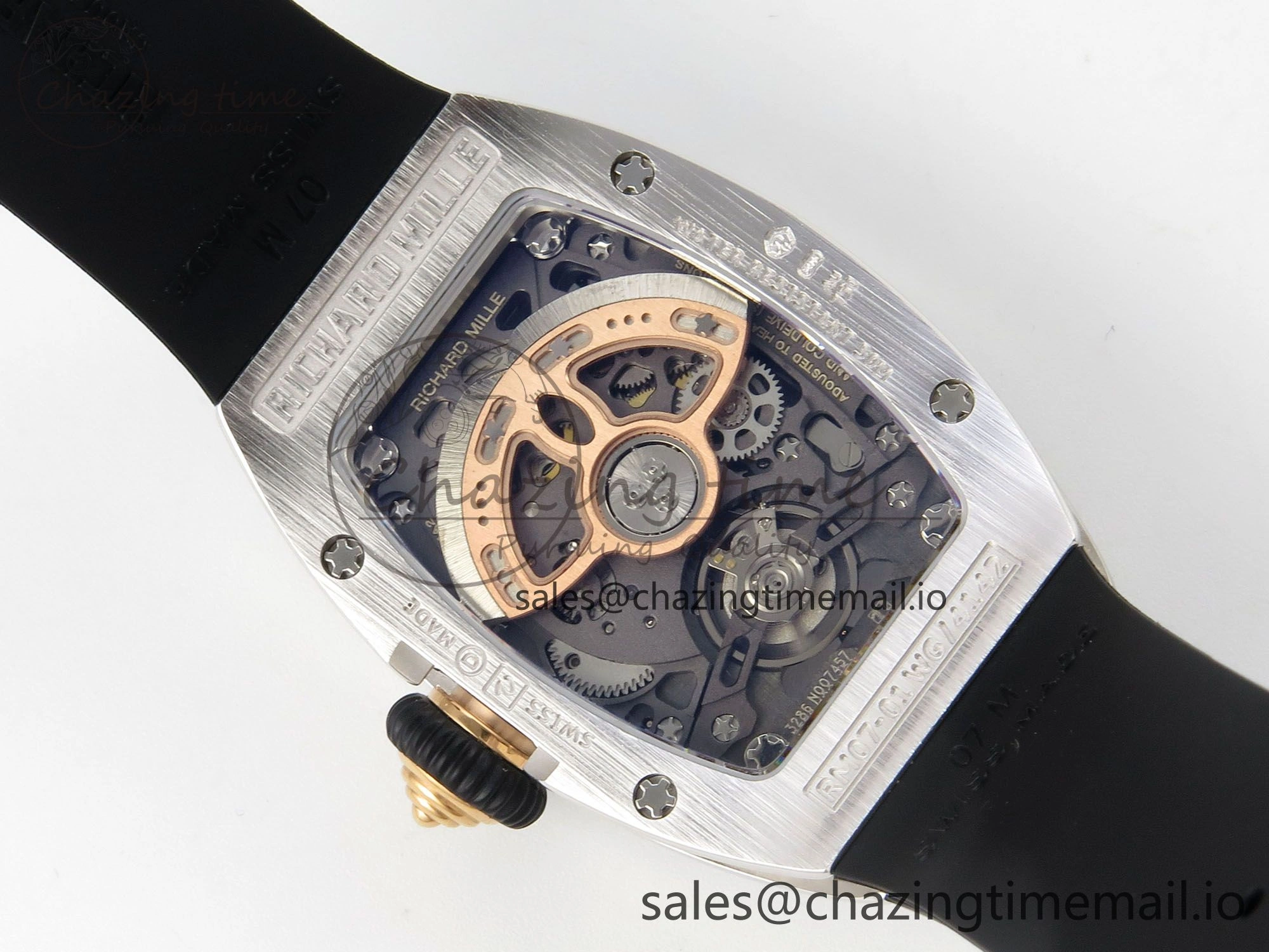 RM07 Ladies Full Diamonds SS ZF 1:1 Best Edition Red Dial on Black Rubber Strap CRMA2 Clone