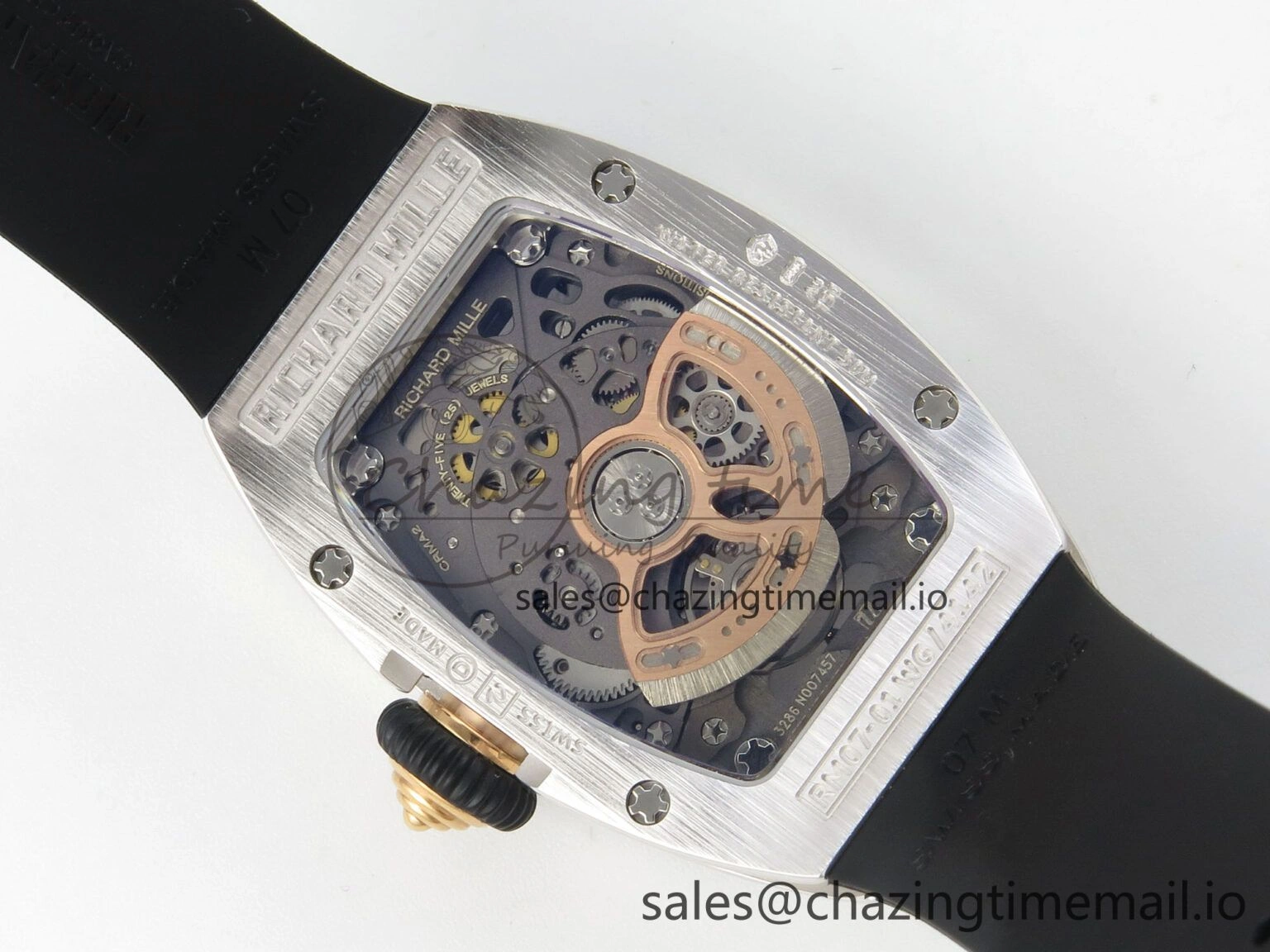 RM07 Ladies Full Diamonds SS ZF 1:1 Best Edition Red Dial on Black Rubber Strap CRMA2 Clone