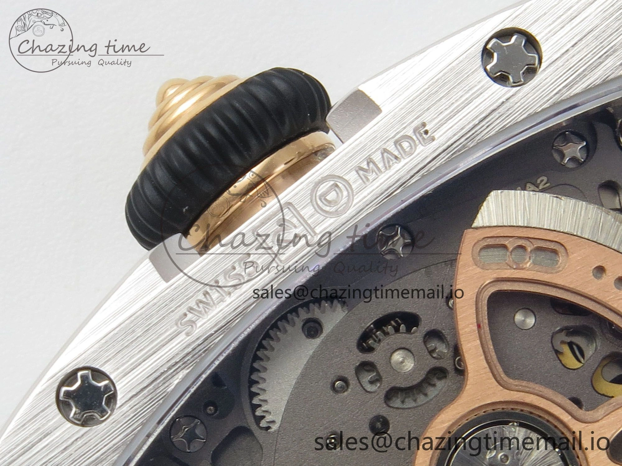 RM07 Ladies Full Diamonds SS ZF 1:1 Best Edition Red Dial on Black Rubber Strap CRMA2 Clone