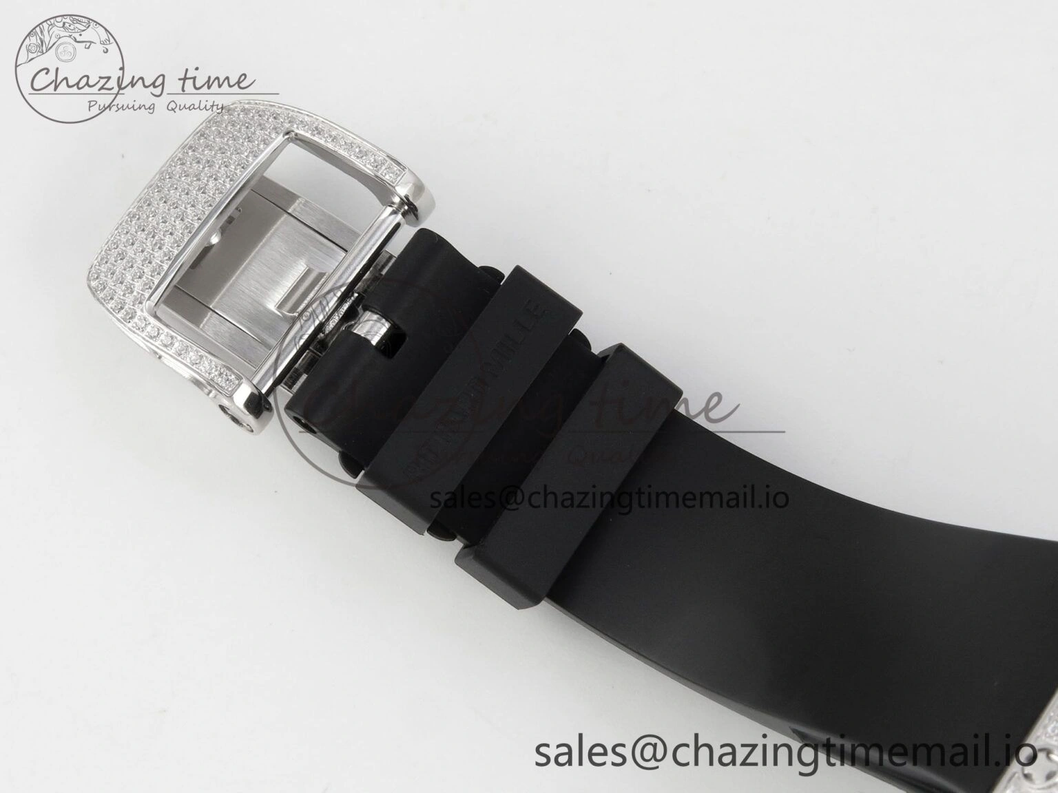 RM07 Ladies Full Diamonds SS ZF 1:1 Best Edition Red Dial on Black Rubber Strap CRMA2 Clone