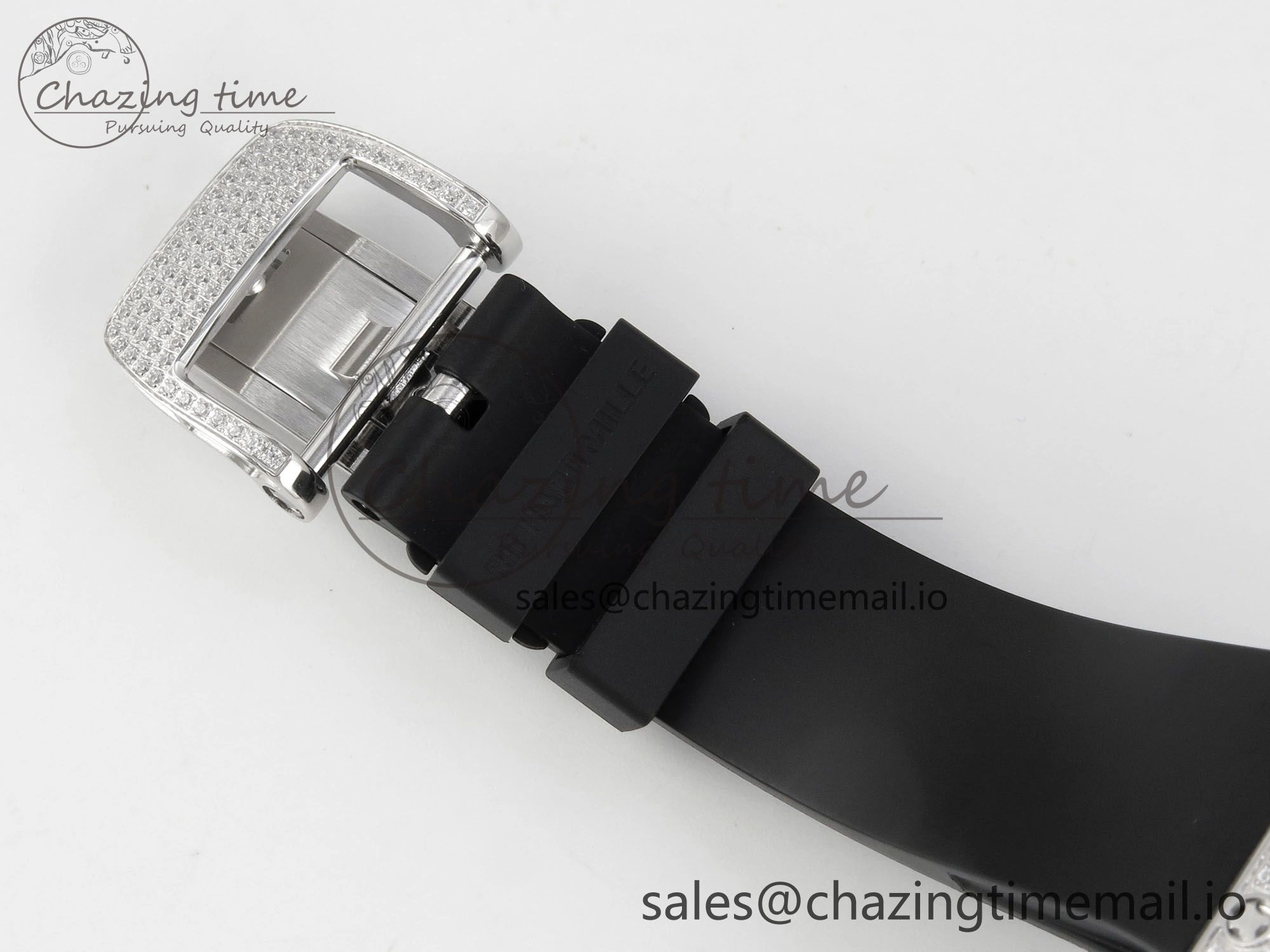 RM07 Ladies Full Diamonds SS ZF 1:1 Best Edition Red Dial on Black Rubber Strap CRMA2 Clone