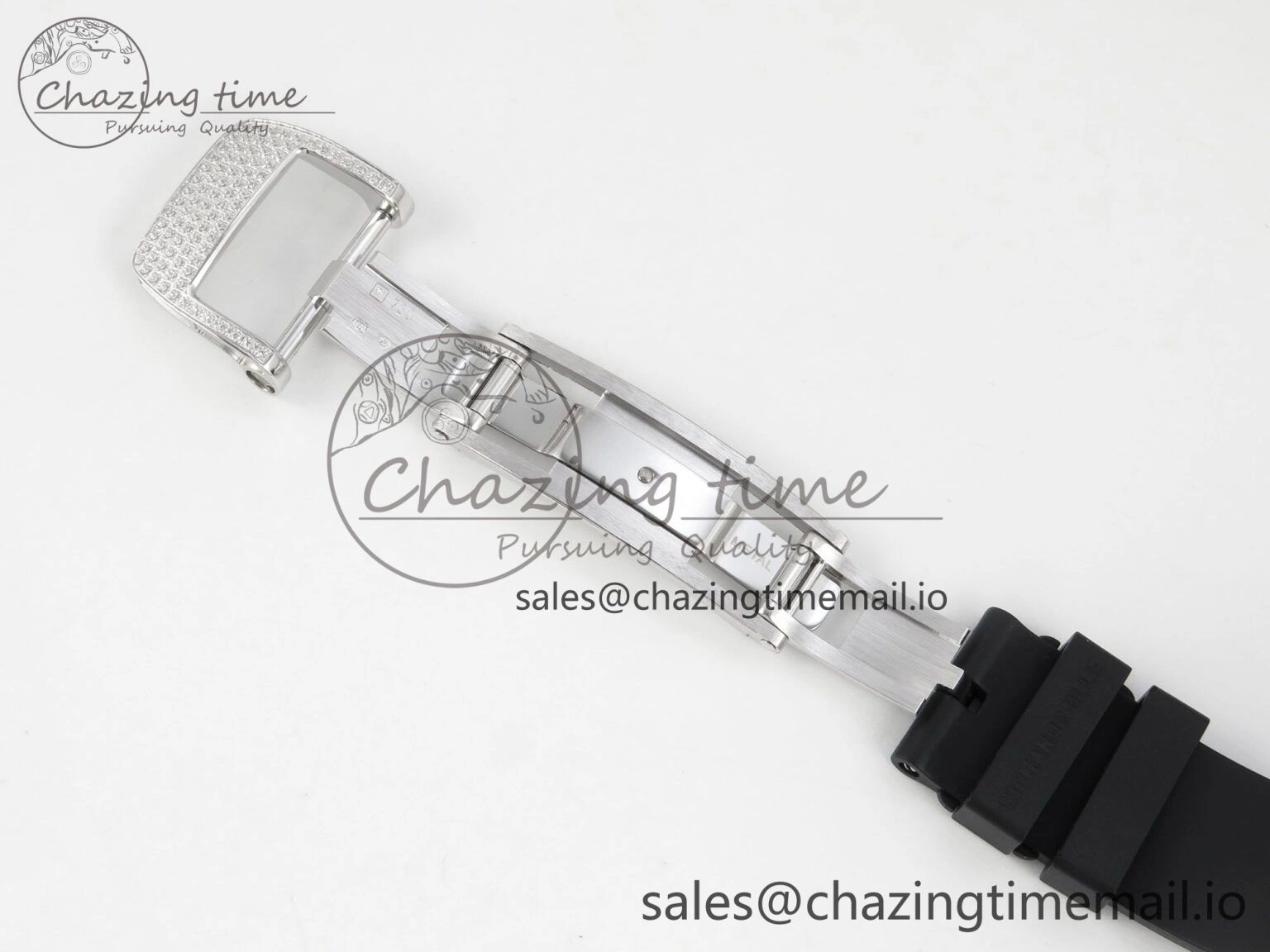 RM07 Ladies Full Diamonds SS ZF 1:1 Best Edition Red Dial on Black Rubber Strap CRMA2 Clone
