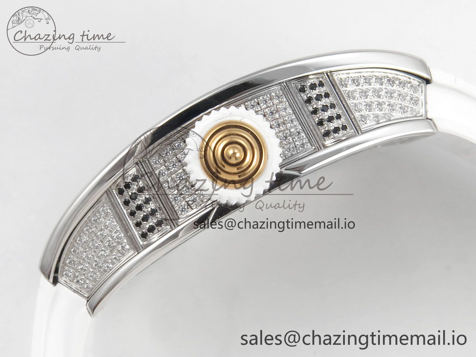 RM07 Ladies Full Diamonds SS ZF 1:1 Best Edition Red Dial on White Rubber Strap CRMA2 Clone