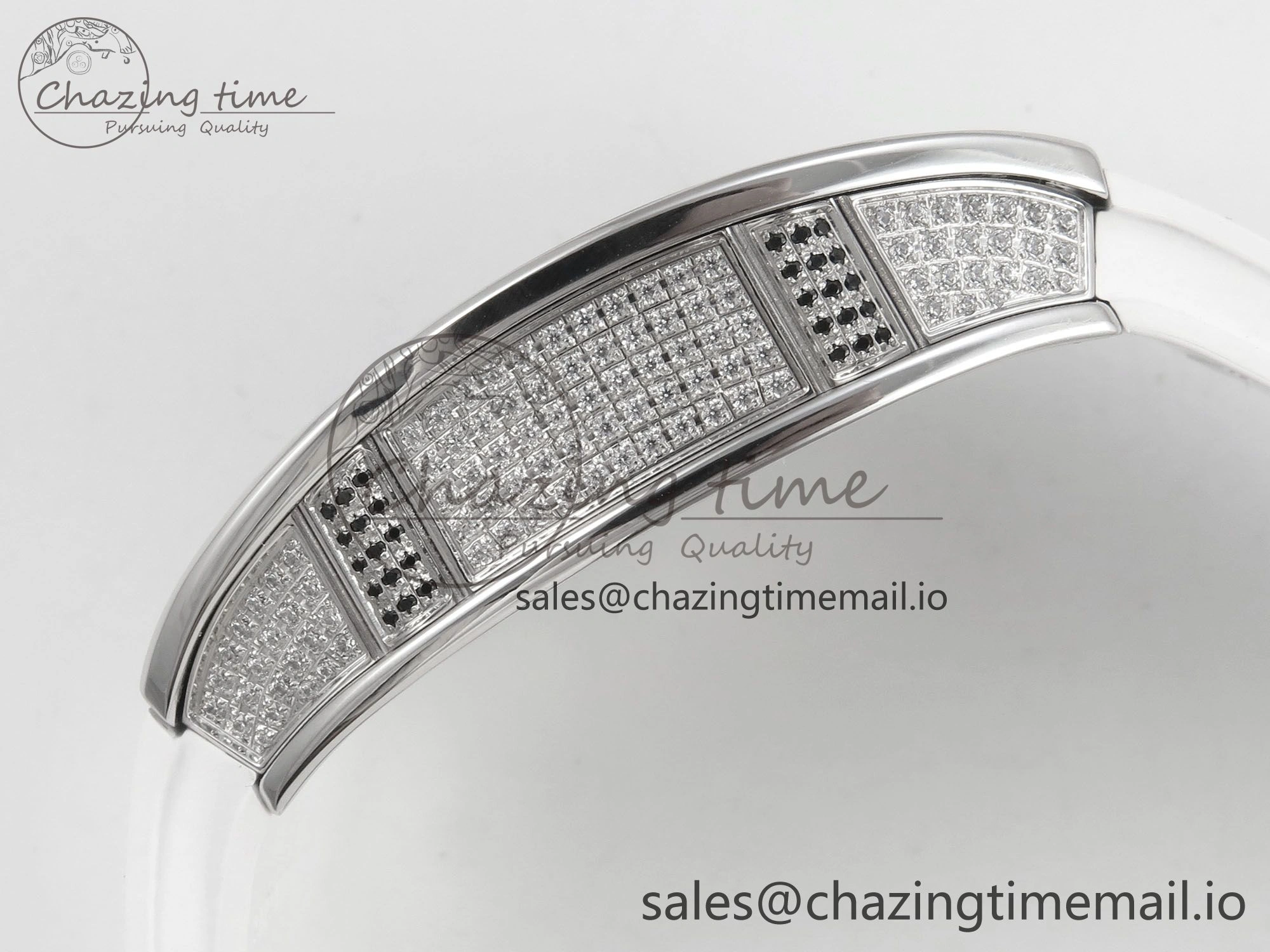 RM07 Ladies Full Diamonds SS ZF 1:1 Best Edition Red Dial on White Rubber Strap CRMA2 Clone