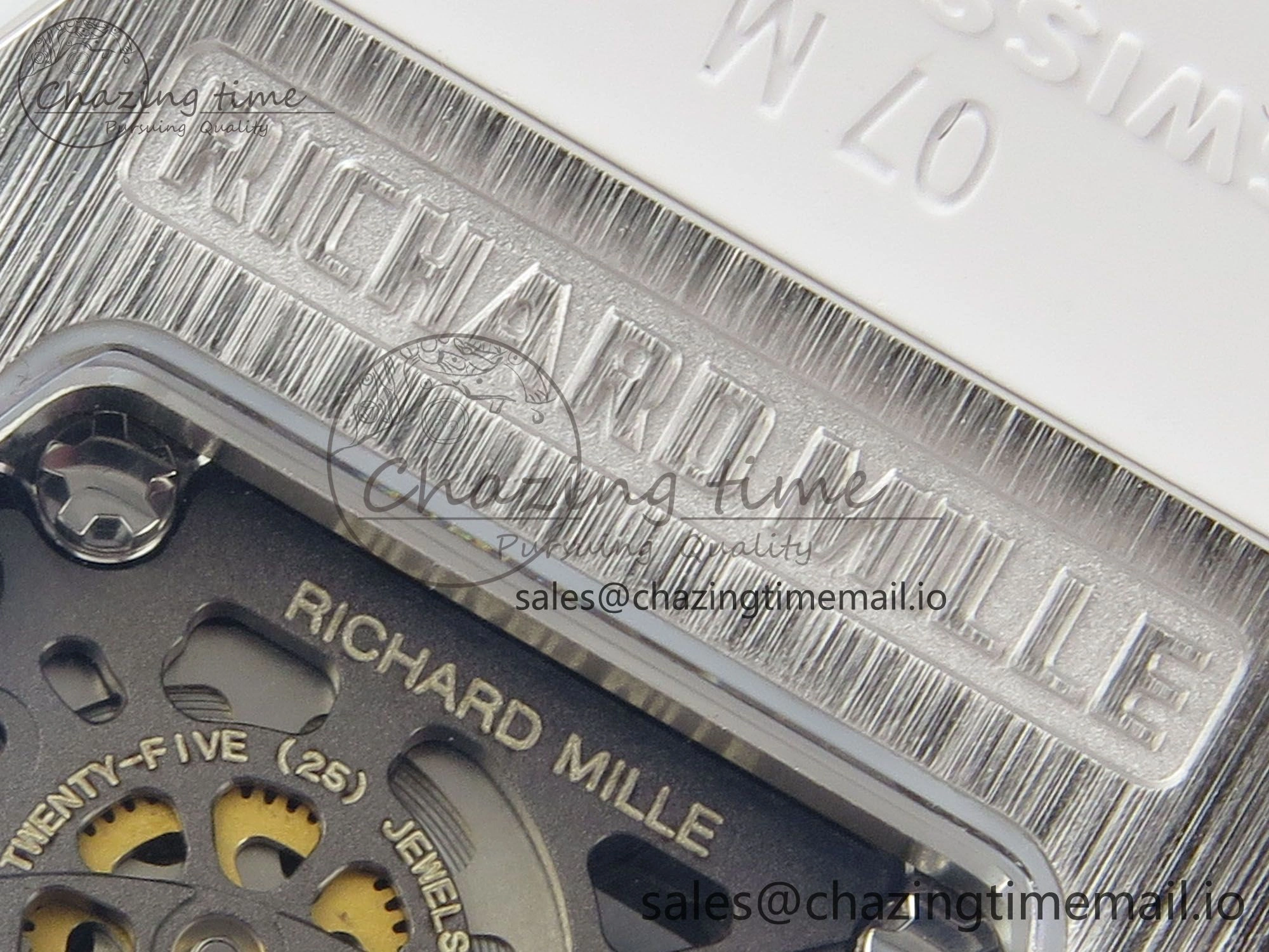 RM07 Ladies Full Diamonds SS ZF 1:1 Best Edition Red Dial on White Rubber Strap CRMA2 Clone