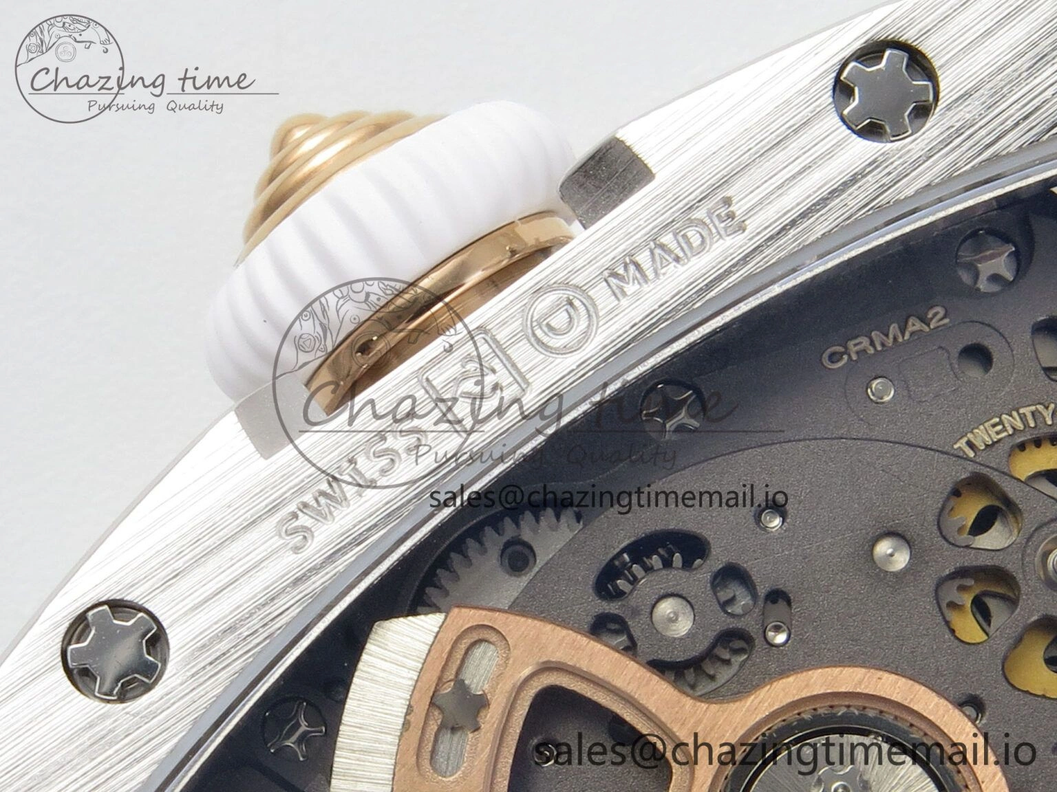 RM07 Ladies Full Diamonds SS ZF 1:1 Best Edition Red Dial on White Rubber Strap CRMA2 Clone