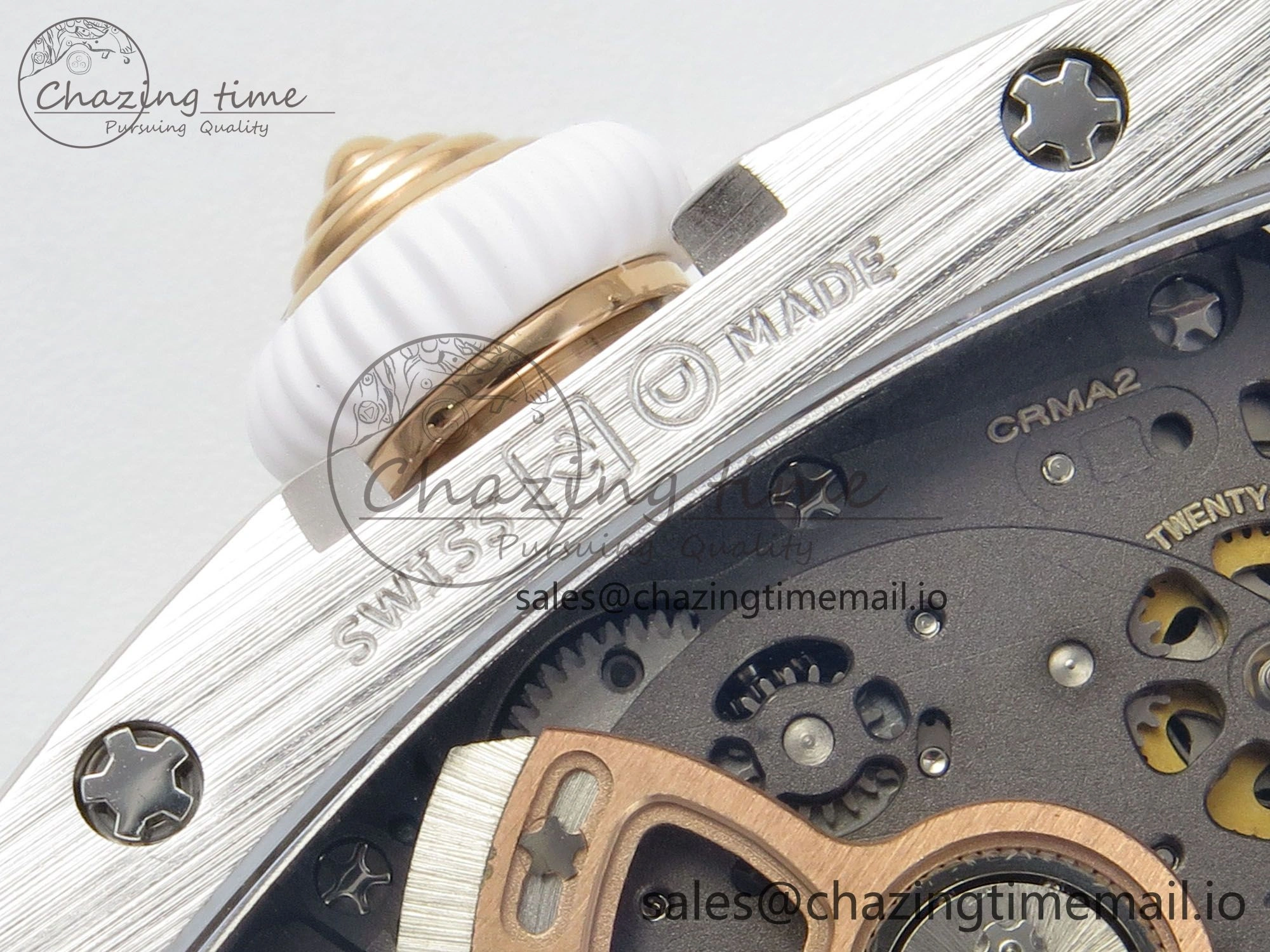RM07 Ladies Full Diamonds SS ZF 1:1 Best Edition Red Dial on White Rubber Strap CRMA2 Clone