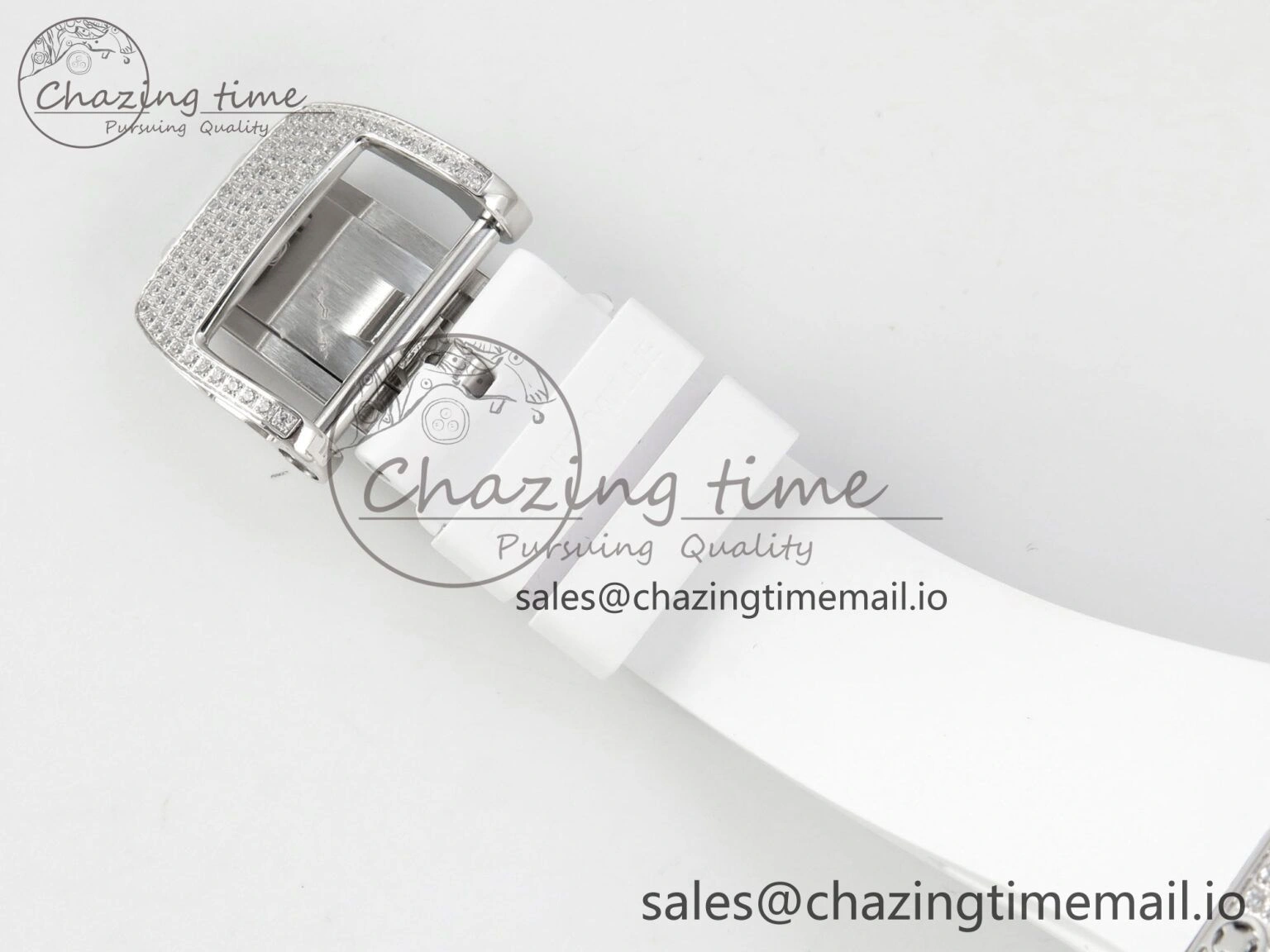 RM07 Ladies Full Diamonds SS ZF 1:1 Best Edition Red Dial on White Rubber Strap CRMA2 Clone