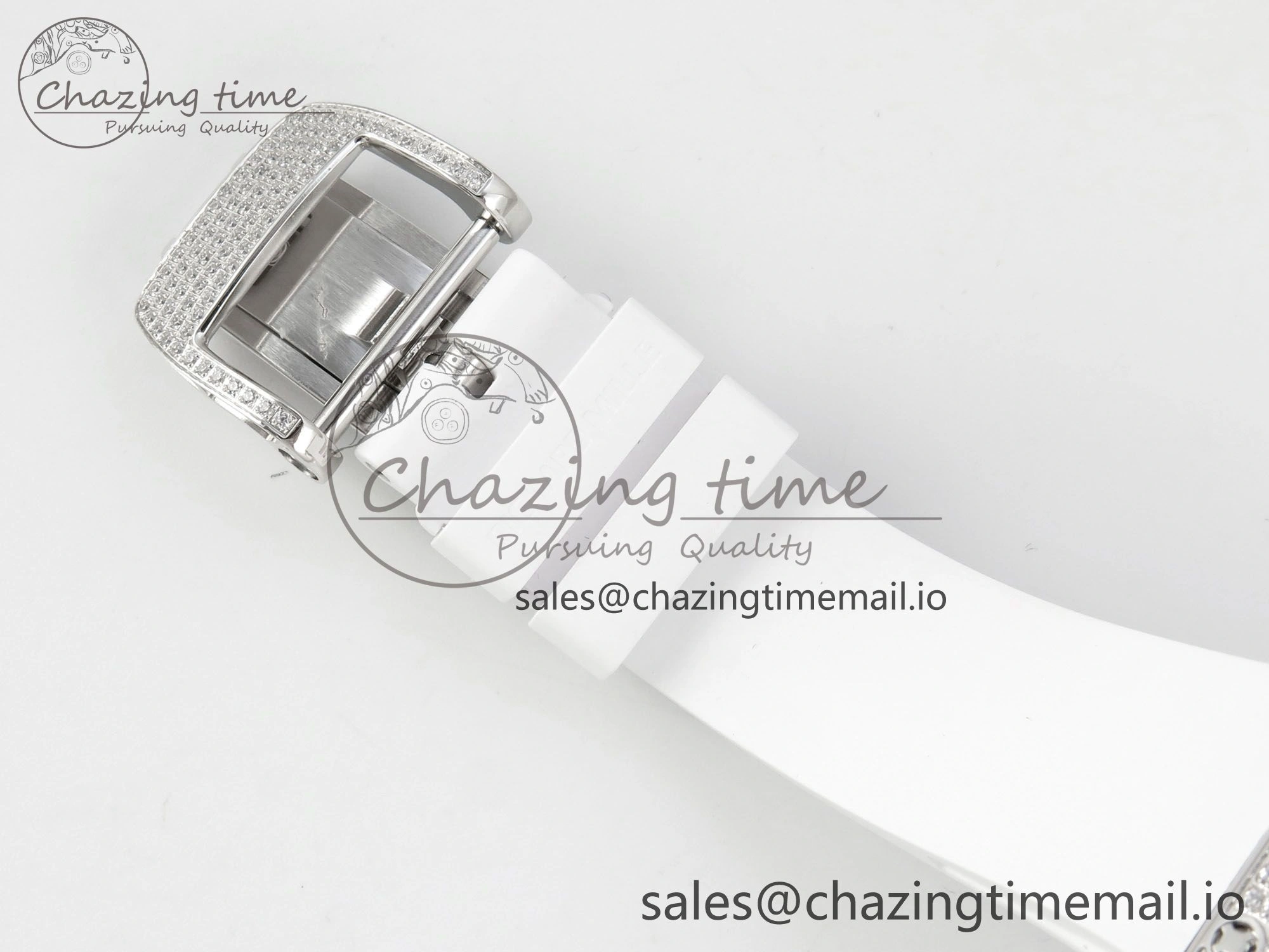 RM07 Ladies Full Diamonds SS ZF 1:1 Best Edition Red Dial on White Rubber Strap CRMA2 Clone
