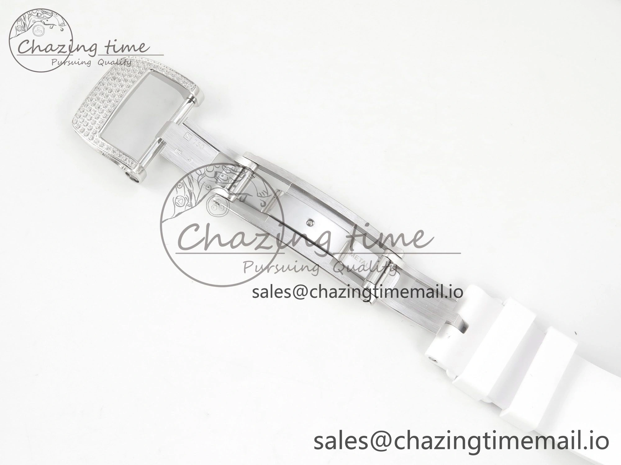 RM07 Ladies Full Diamonds SS ZF 1:1 Best Edition Red Dial on White Rubber Strap CRMA2 Clone