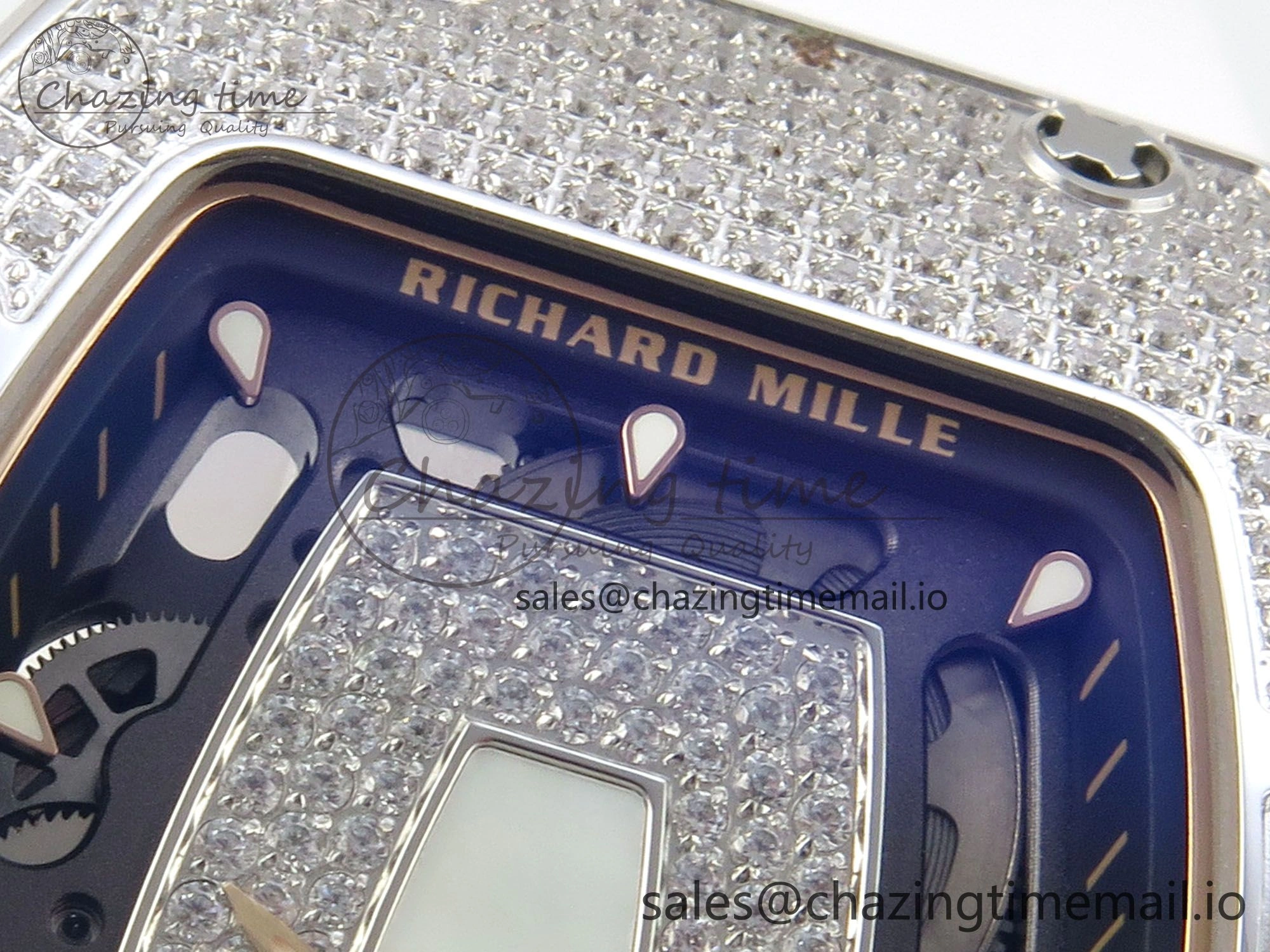 RM07 Ladies Full Diamonds SS ZF 1:1 Best Edition White MOP Dial on White Rubber Strap CRMA2 Clone