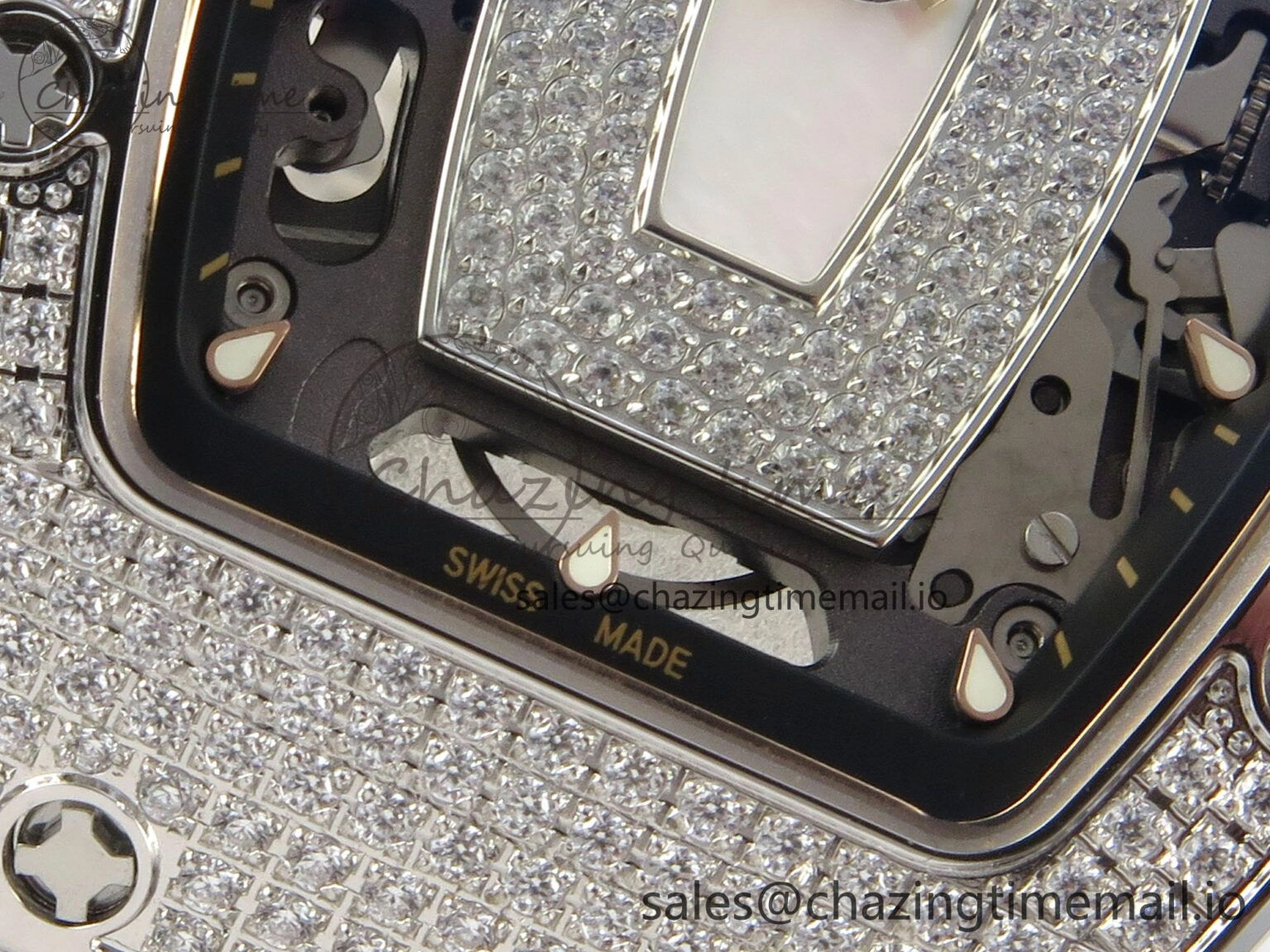 RM07 Ladies Full Diamonds SS ZF 1:1 Best Edition White MOP Dial on White Rubber Strap CRMA2 Clone