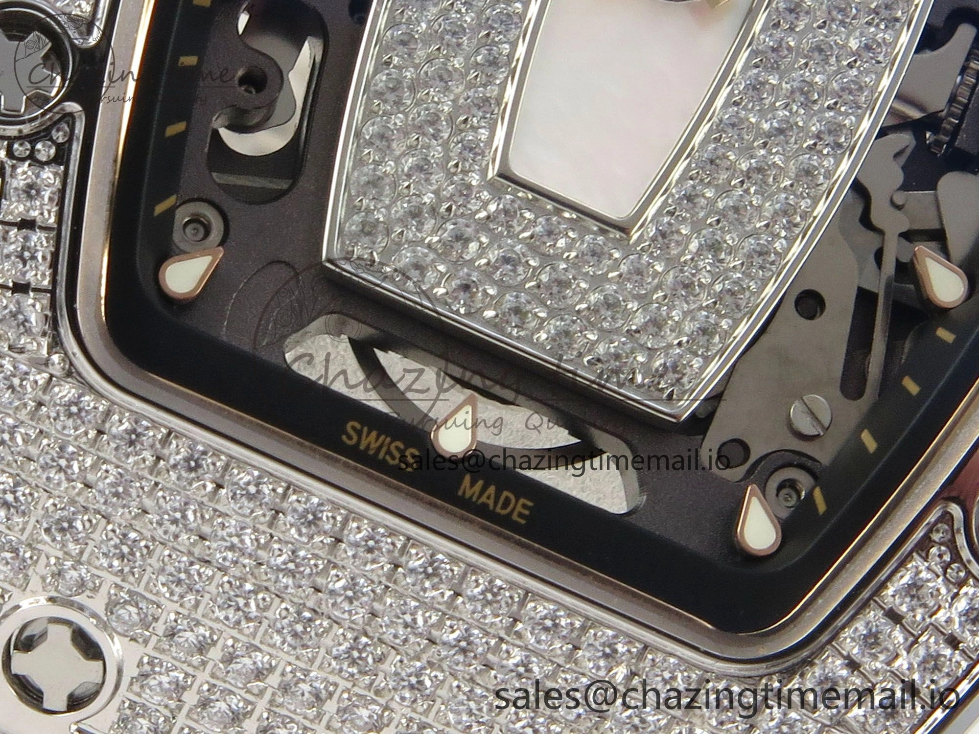 RM07 Ladies Full Diamonds SS ZF 1:1 Best Edition White MOP Dial on White Rubber Strap CRMA2 Clone