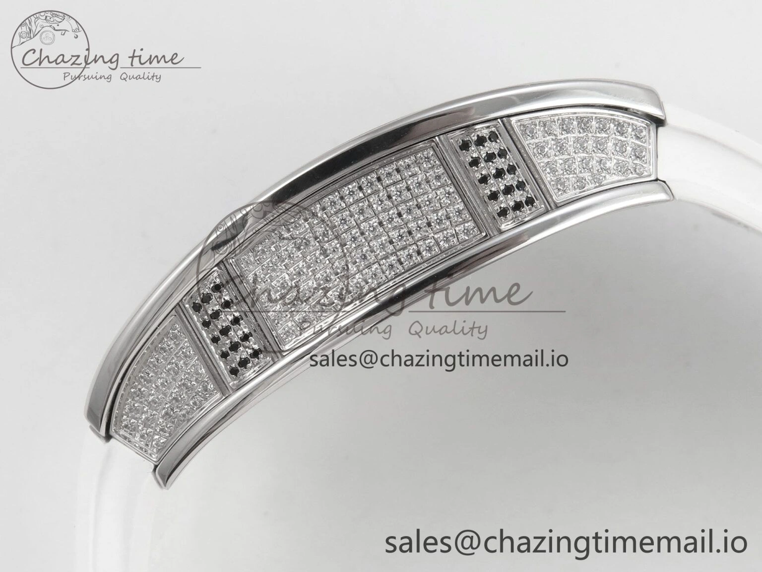 RM07 Ladies Full Diamonds SS ZF 1:1 Best Edition White MOP Dial on White Rubber Strap CRMA2 Clone
