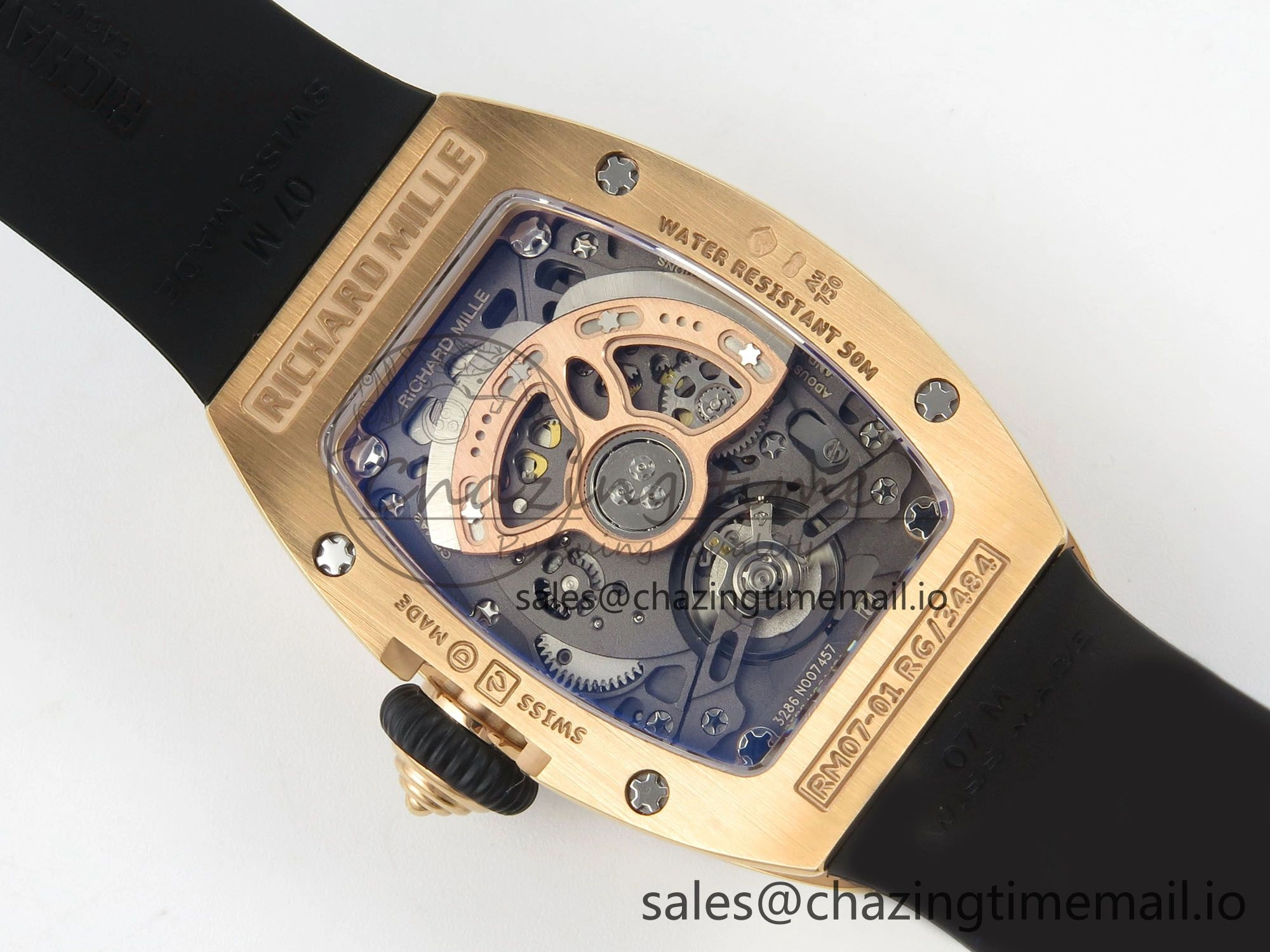RM07 Ladies RG Diamonds Bezel ZF 1:1 Best Edition Black Diamonds Skeleton Dial on Black Rubber Strap CRMA2 Clone