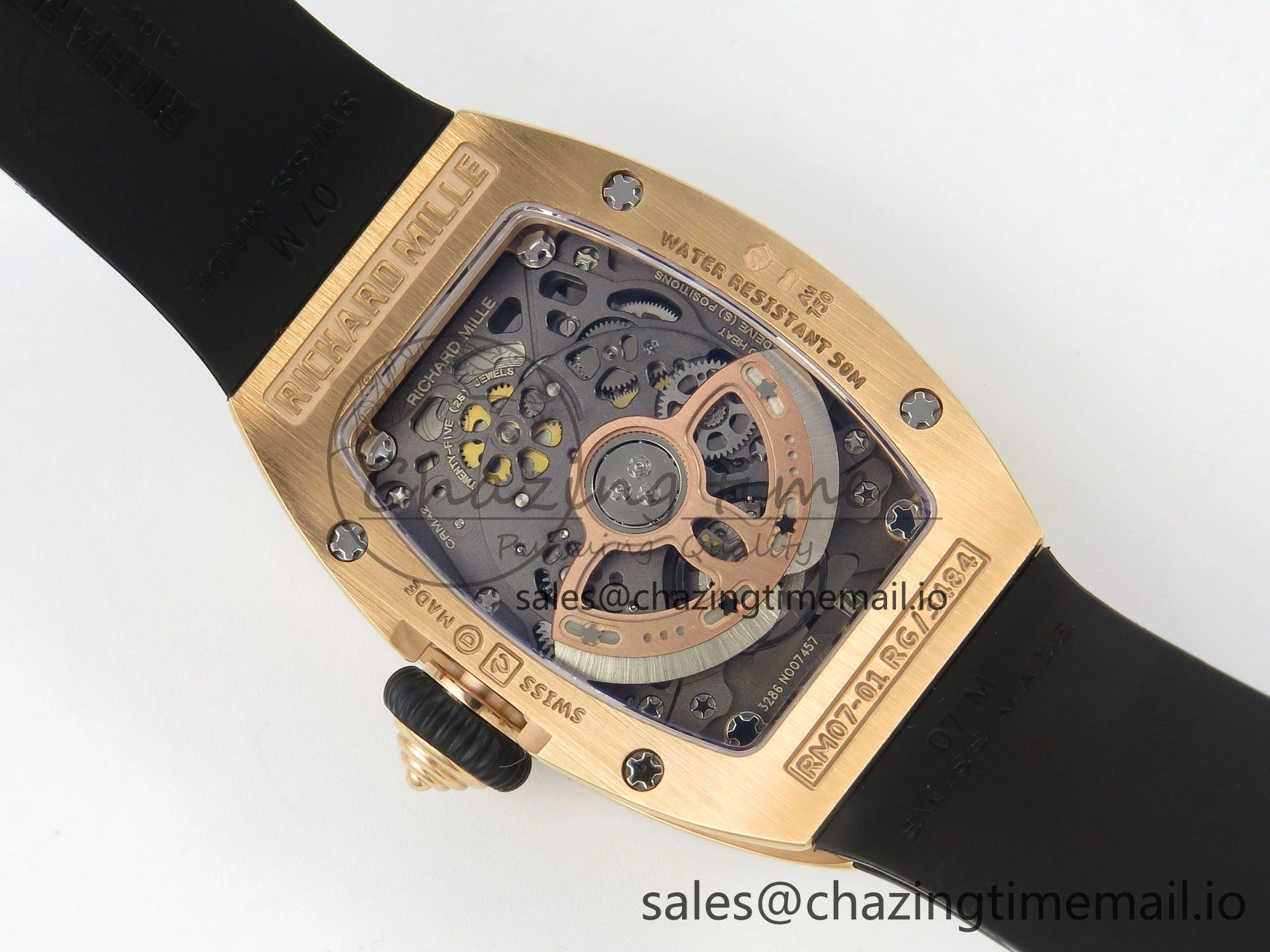 RM07 Ladies RG Diamonds Bezel ZF 1:1 Best Edition Black Diamonds Skeleton Dial on Black Rubber Strap CRMA2 Clone