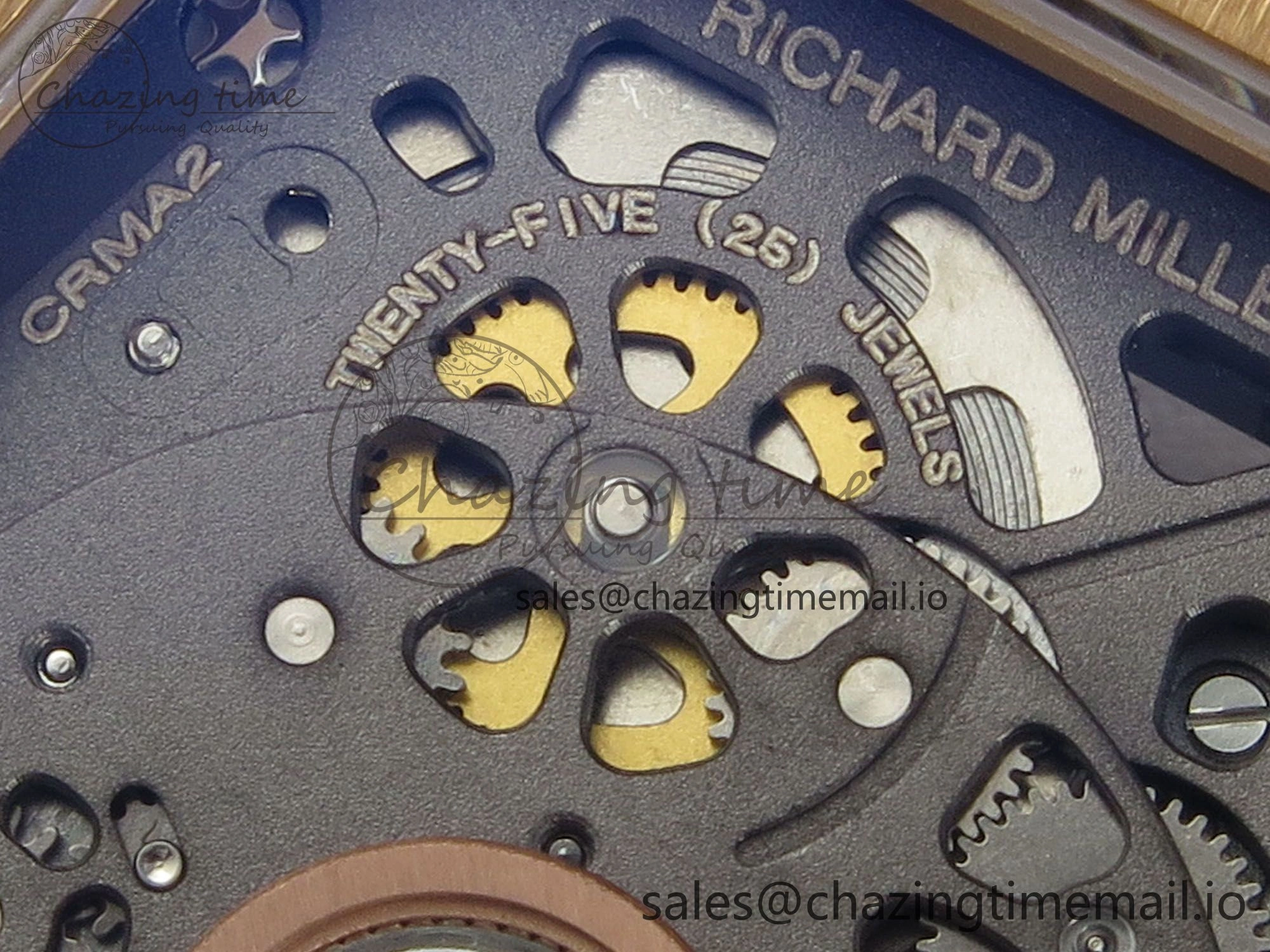 RM07 Ladies RG Diamonds Bezel ZF 1:1 Best Edition Black Diamonds Skeleton Dial on Black Rubber Strap CRMA2 Clone