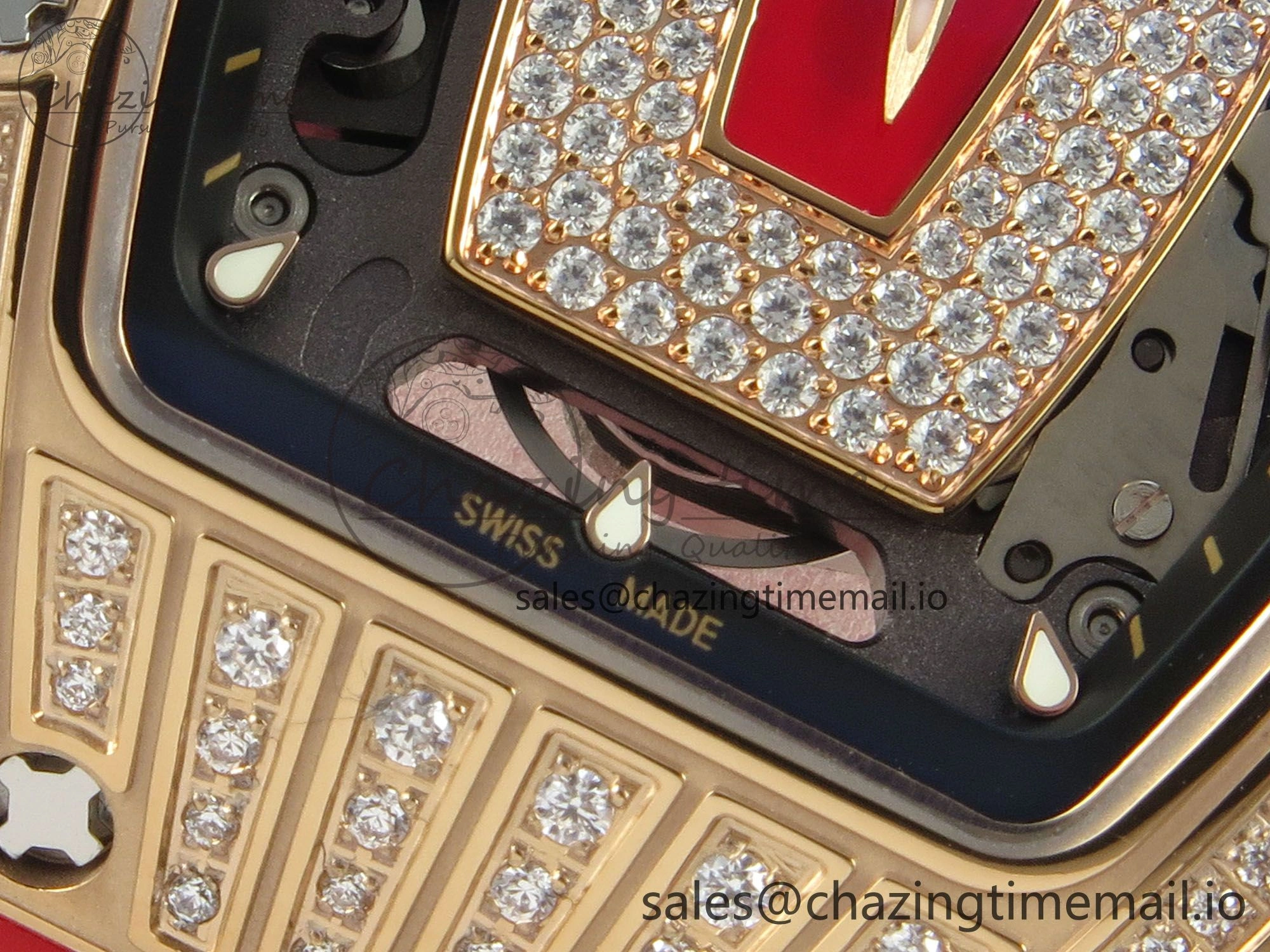 RM07 Ladies RG Diamonds Bezel ZF 1:1 Best Edition Red Diamonds Skeleton Dial on Red Rubber Strap CRMA2 Clone