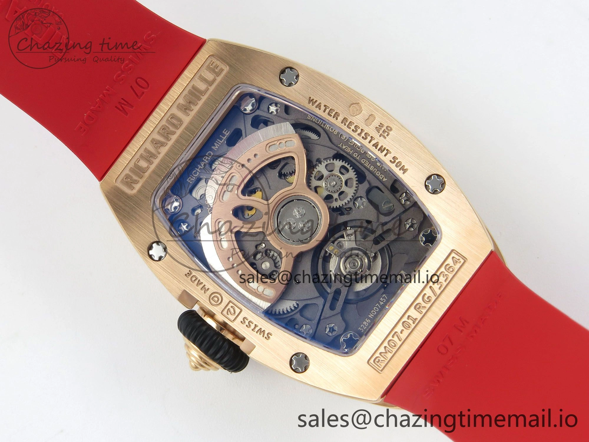 RM07 Ladies RG Diamonds Bezel ZF 1:1 Best Edition Red Diamonds Skeleton Dial on Red Rubber Strap CRMA2 Clone
