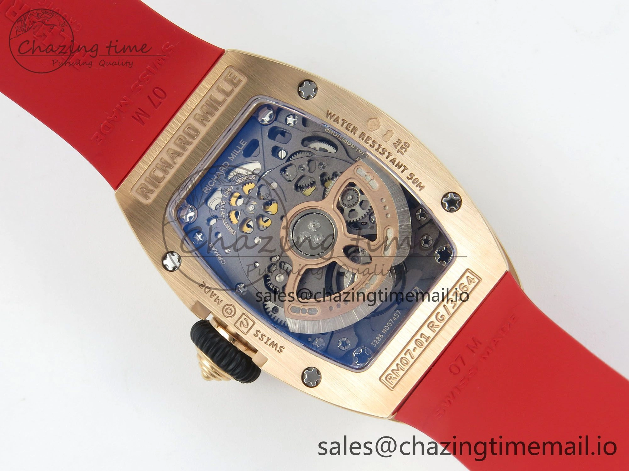 RM07 Ladies RG Diamonds Bezel ZF 1:1 Best Edition Red Diamonds Skeleton Dial on Red Rubber Strap CRMA2 Clone