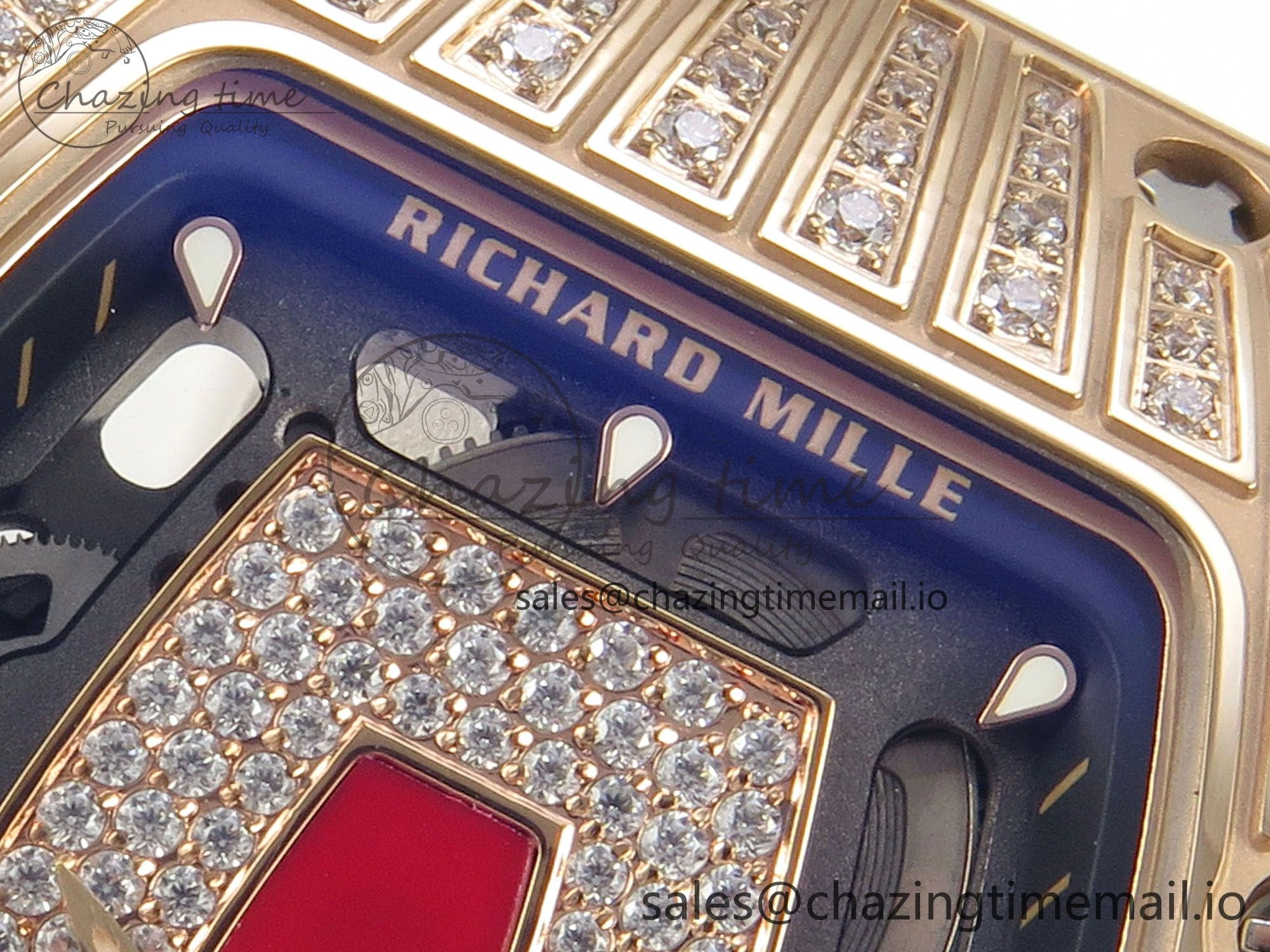 RM07 Ladies RG Diamonds Bezel ZF 1:1 Best Edition Red Diamonds Skeleton Dial on White Rubber Strap CRMA2 Clone