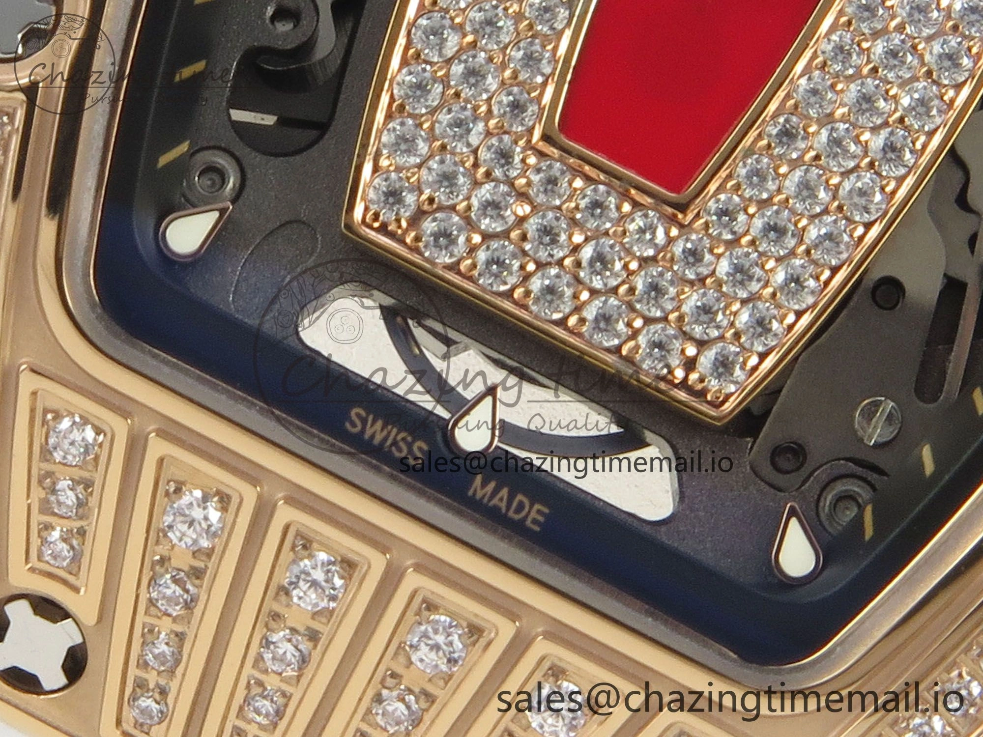 RM07 Ladies RG Diamonds Bezel ZF 1:1 Best Edition Red Diamonds Skeleton Dial on White Rubber Strap CRMA2 Clone