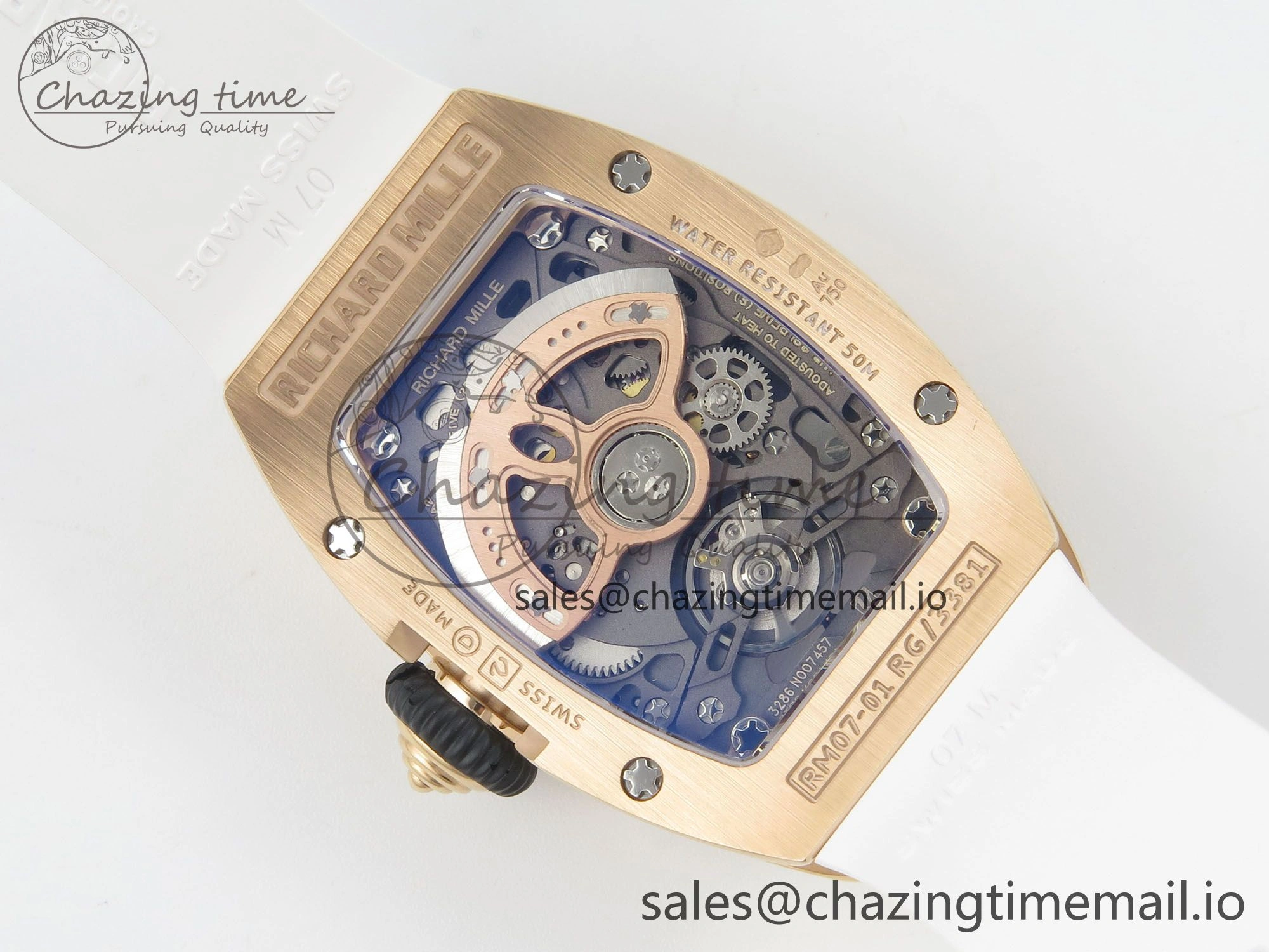 RM07 Ladies RG Diamonds Bezel ZF 1:1 Best Edition Red Diamonds Skeleton Dial on White Rubber Strap CRMA2 Clone