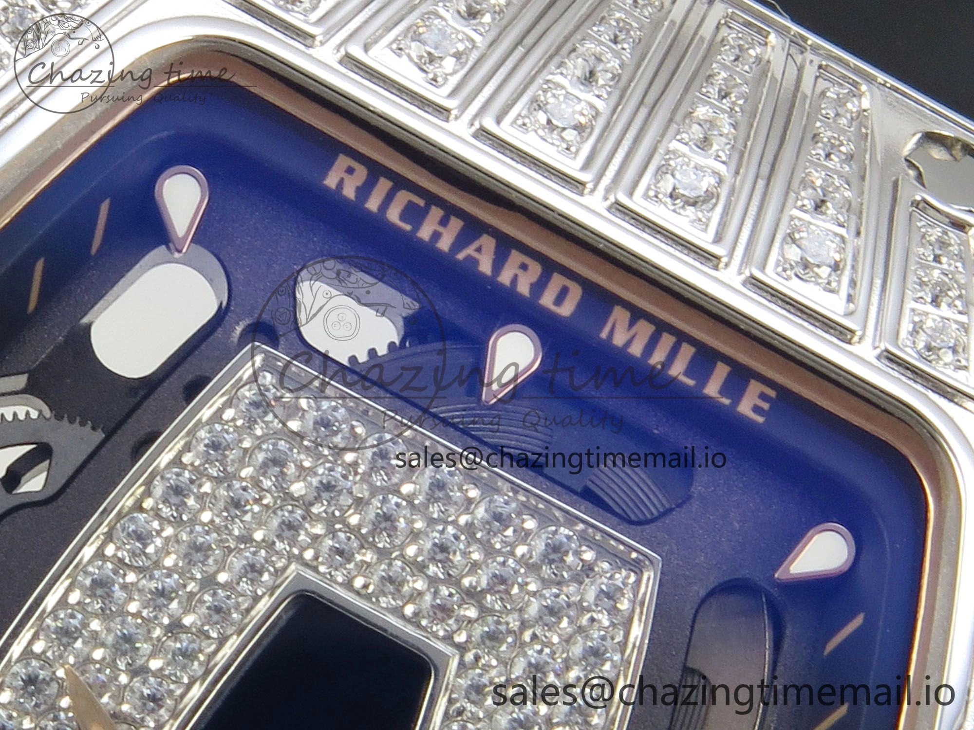 RM07 Ladies SS Diamonds Bezel ZF 1:1 Best Edition Black Diamonds Skeleton Dial on Black Rubber Strap CRMA2 Clone
