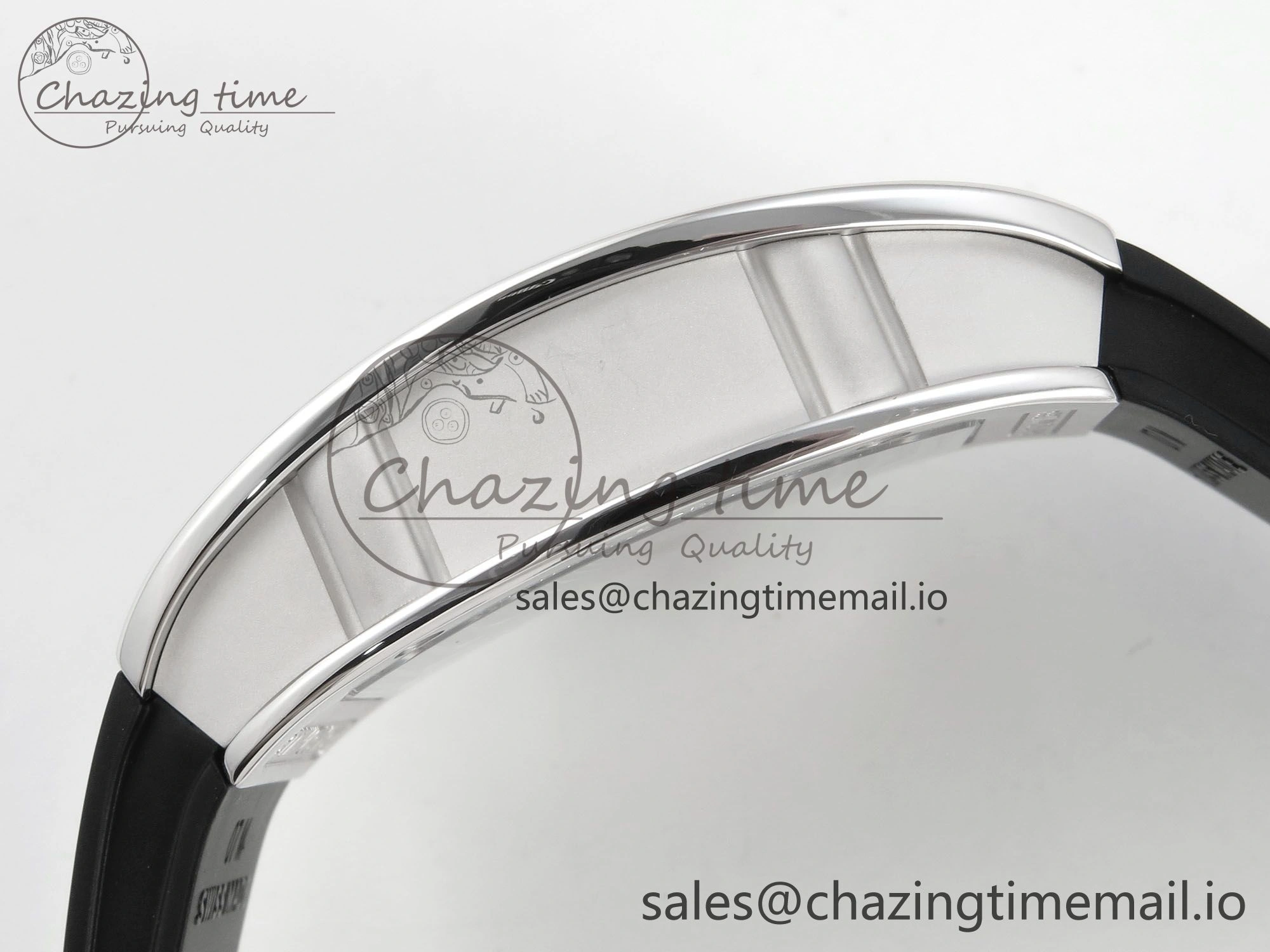 RM07 Ladies SS Diamonds Bezel ZF 1:1 Best Edition Black Diamonds Skeleton Dial on Black Rubber Strap CRMA2 Clone