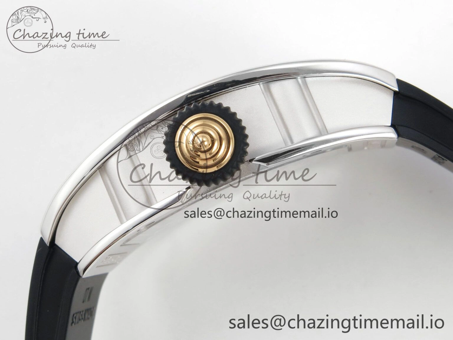 RM07 Ladies SS Diamonds Bezel ZF 1:1 Best Edition Black Diamonds Skeleton Dial on Black Rubber Strap CRMA2 Clone