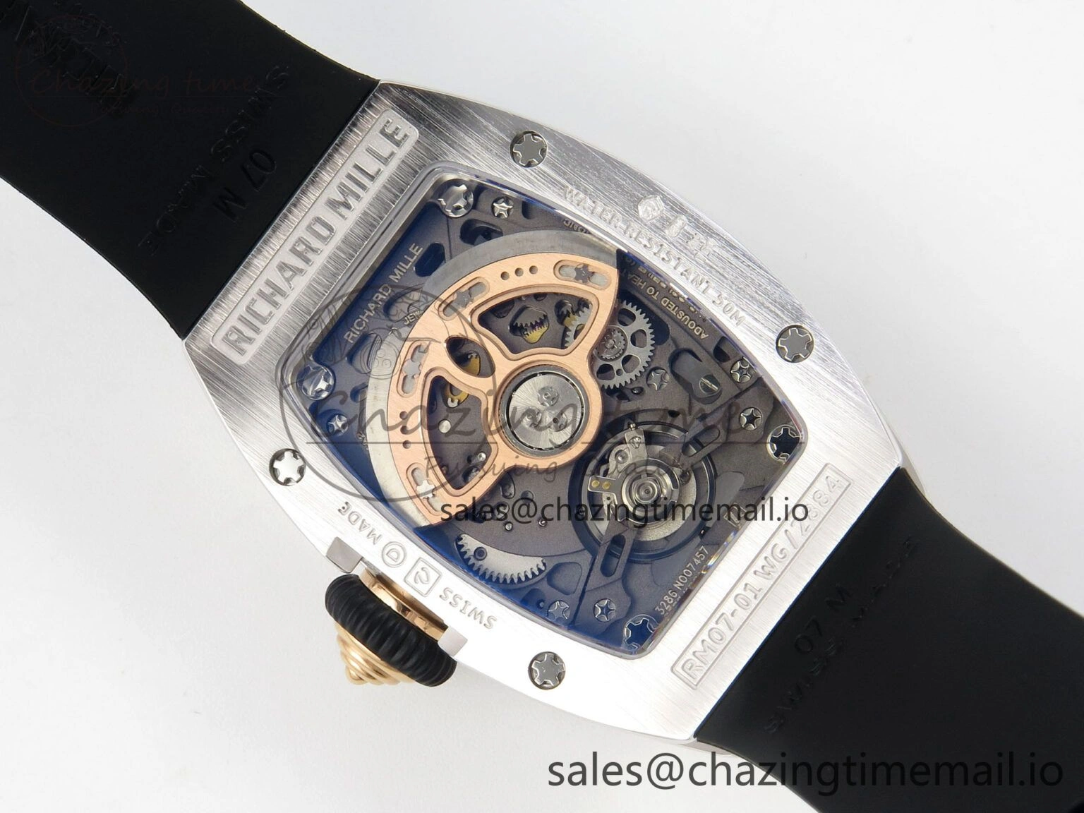 RM07 Ladies SS Diamonds Bezel ZF 1:1 Best Edition Black Diamonds Skeleton Dial on Black Rubber Strap CRMA2 Clone