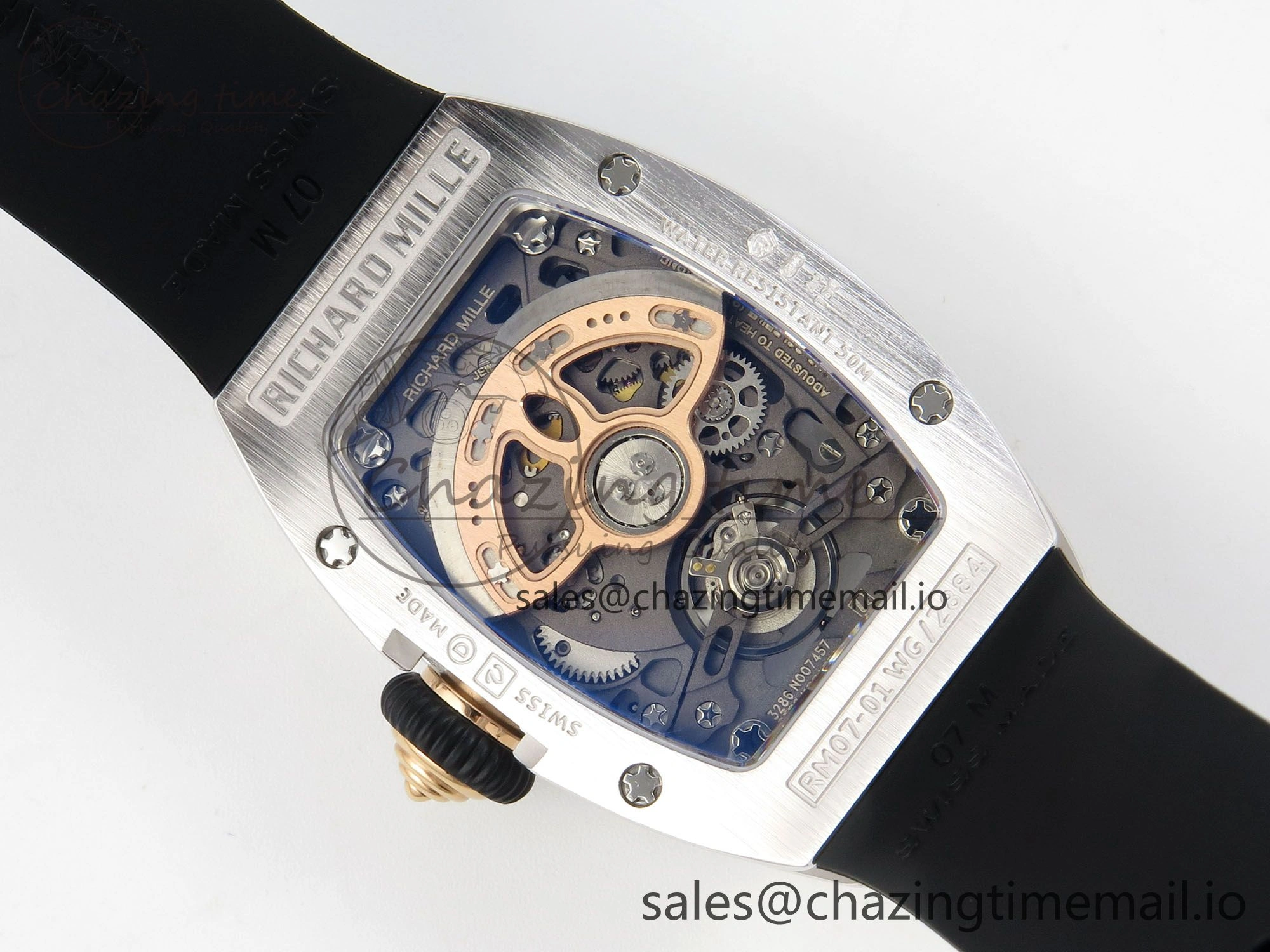 RM07 Ladies SS Diamonds Bezel ZF 1:1 Best Edition Black Diamonds Skeleton Dial on Black Rubber Strap CRMA2 Clone