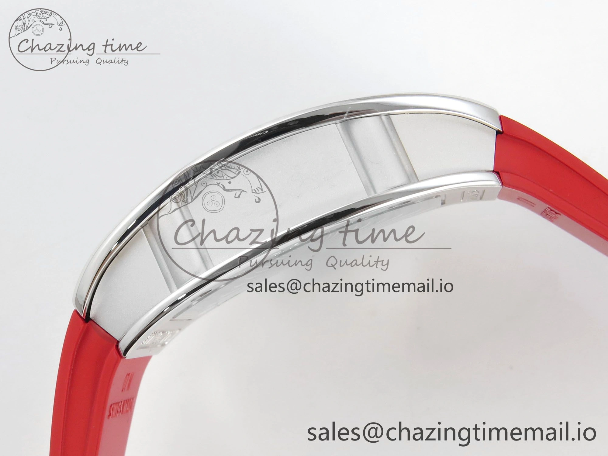 RM07 Ladies SS Diamonds Bezel ZF 1:1 Best Edition Red Diamonds Skeleton Dial on Red Rubber Strap CRMA2 Clone