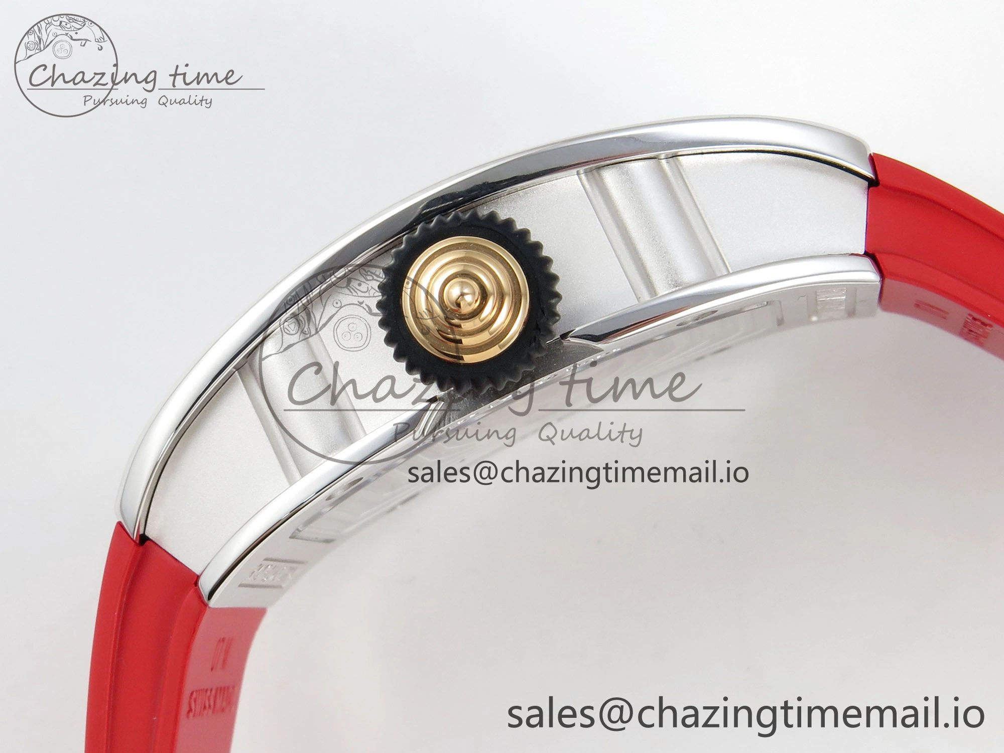 RM07 Ladies SS Diamonds Bezel ZF 1:1 Best Edition Red Diamonds Skeleton Dial on Red Rubber Strap CRMA2 Clone