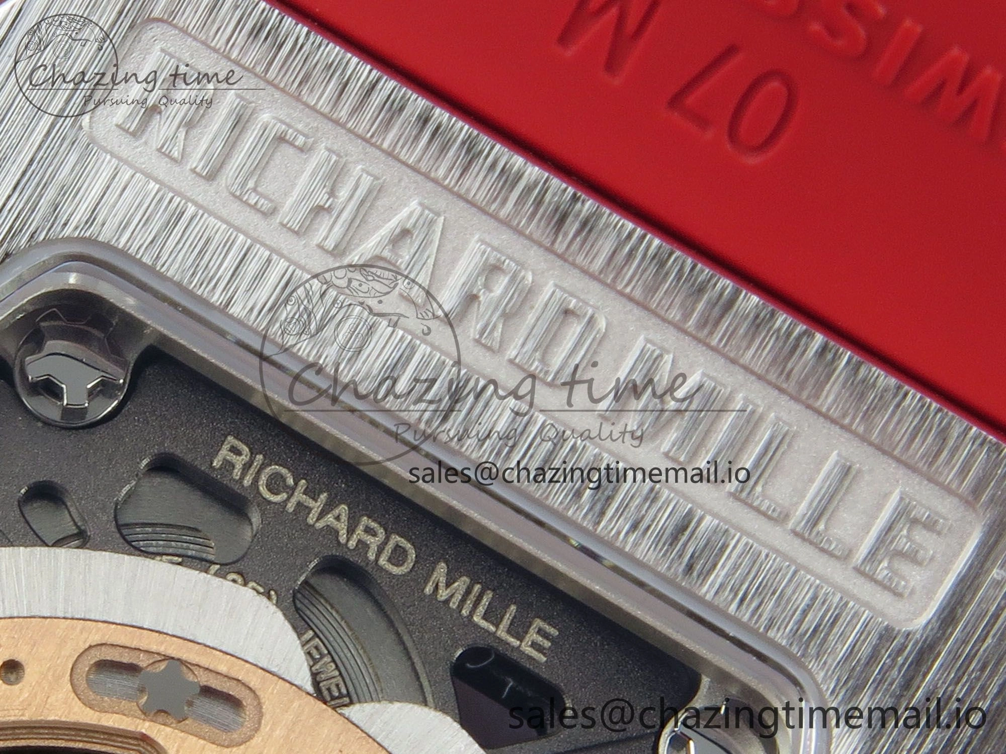 RM07 Ladies SS Diamonds Bezel ZF 1:1 Best Edition Red Diamonds Skeleton Dial on Red Rubber Strap CRMA2 Clone