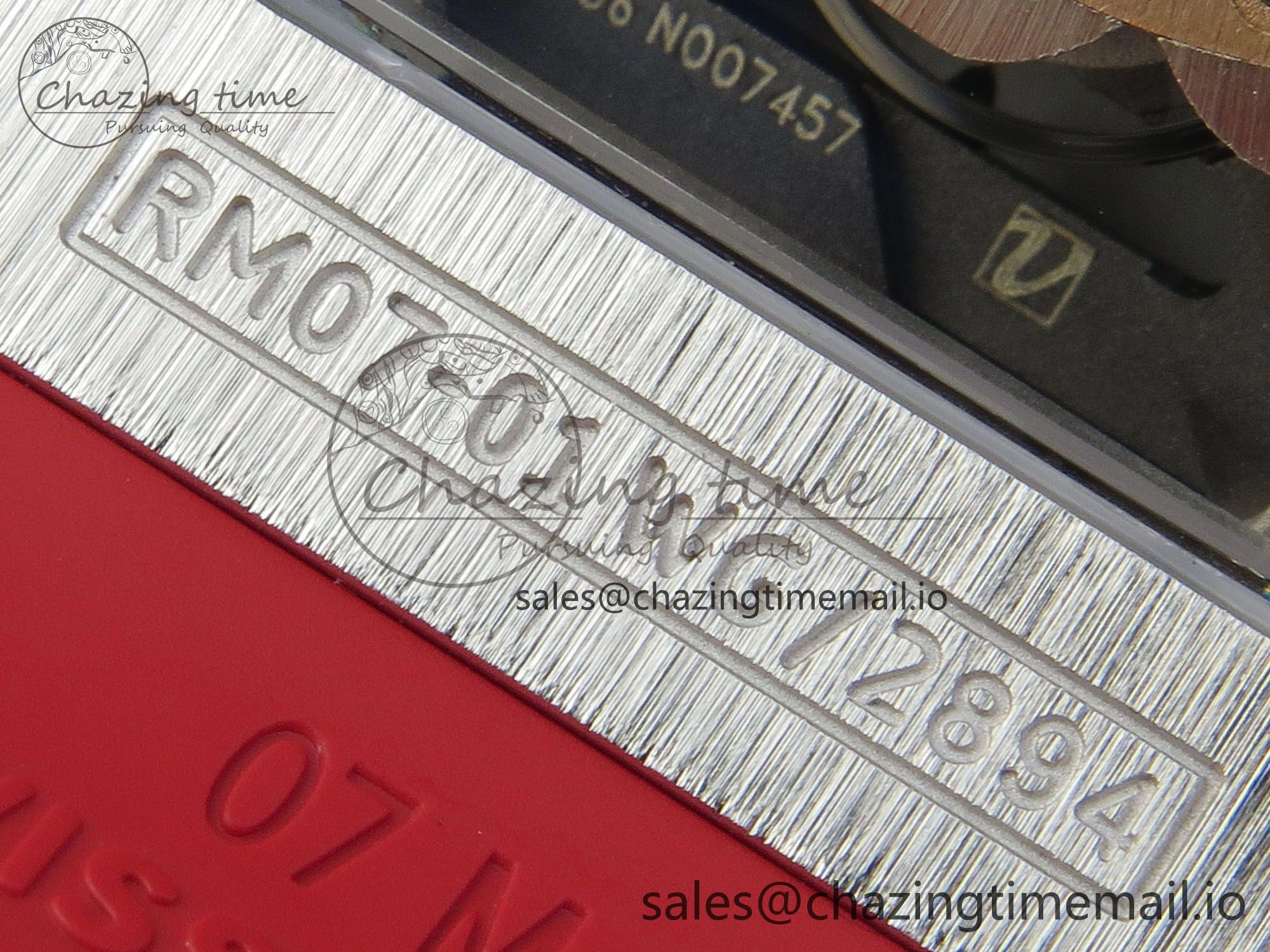 RM07 Ladies SS Diamonds Bezel ZF 1:1 Best Edition Red Diamonds Skeleton Dial on Red Rubber Strap CRMA2 Clone