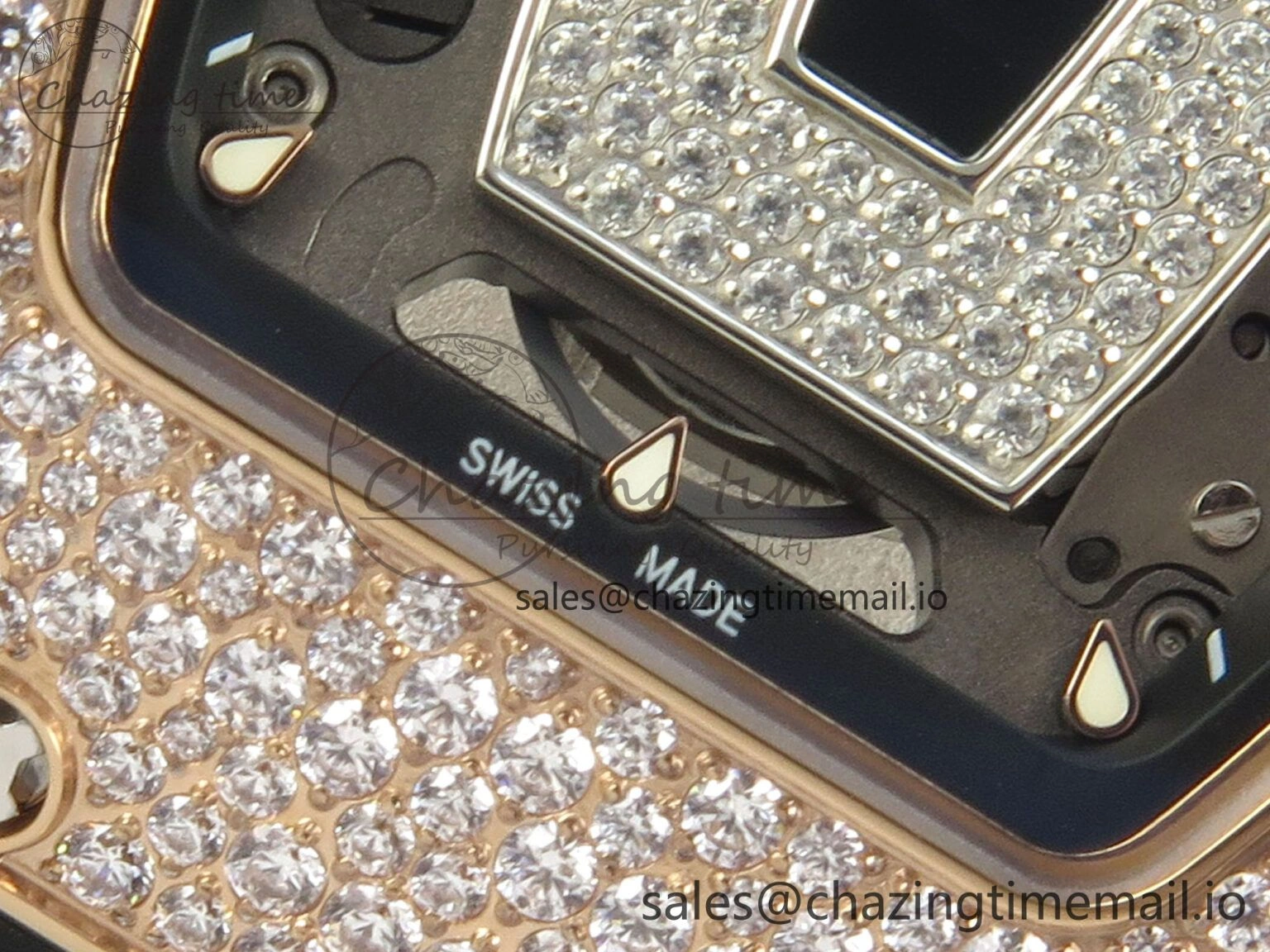 RM07 Ladies Snow Diamonds RG ZF 1:1 Best Edition Black Dial on Black Rubber Strap CRMA2 Clone