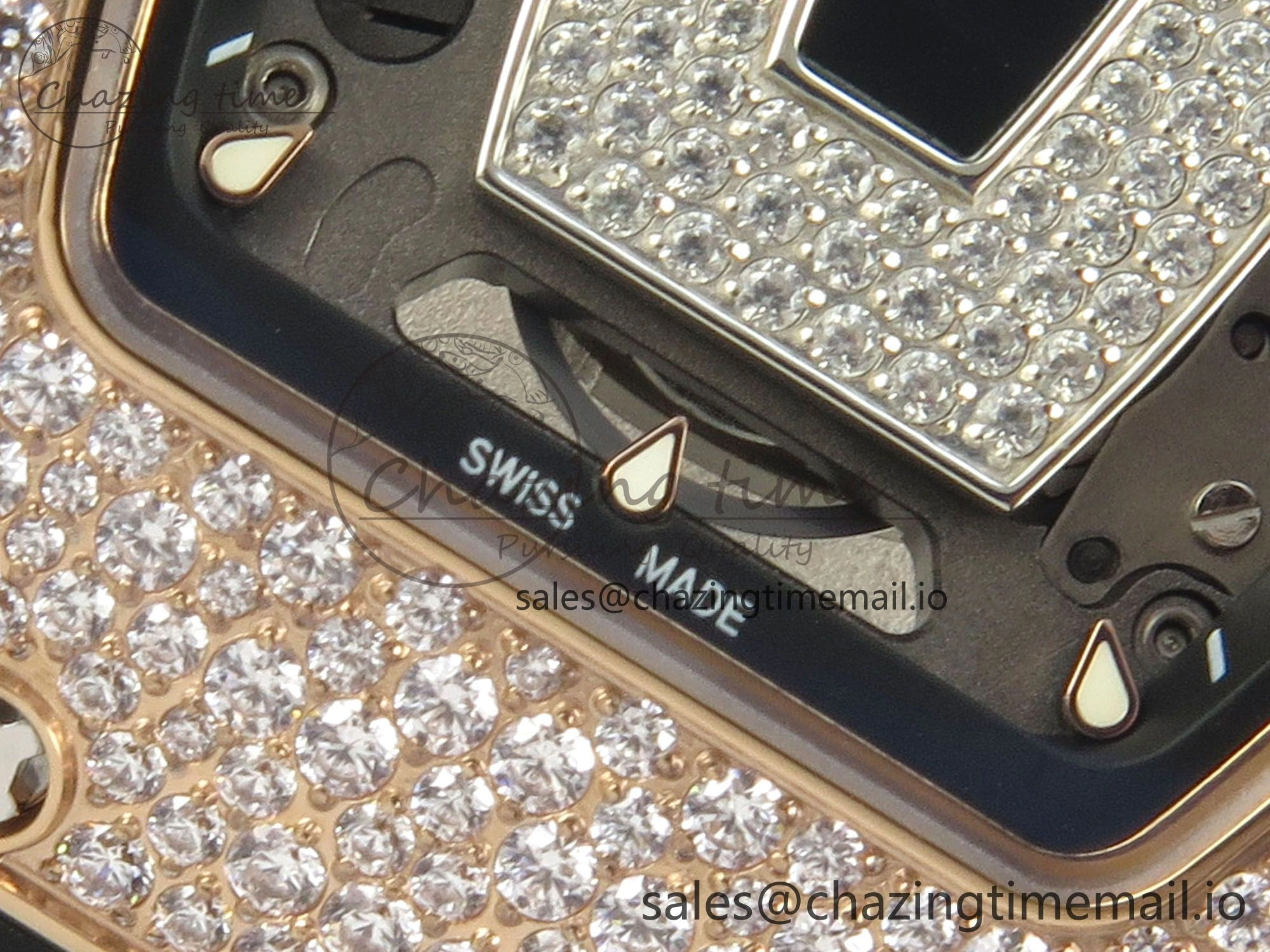 RM07 Ladies Snow Diamonds RG ZF 1:1 Best Edition Black Dial on Black Rubber Strap CRMA2 Clone