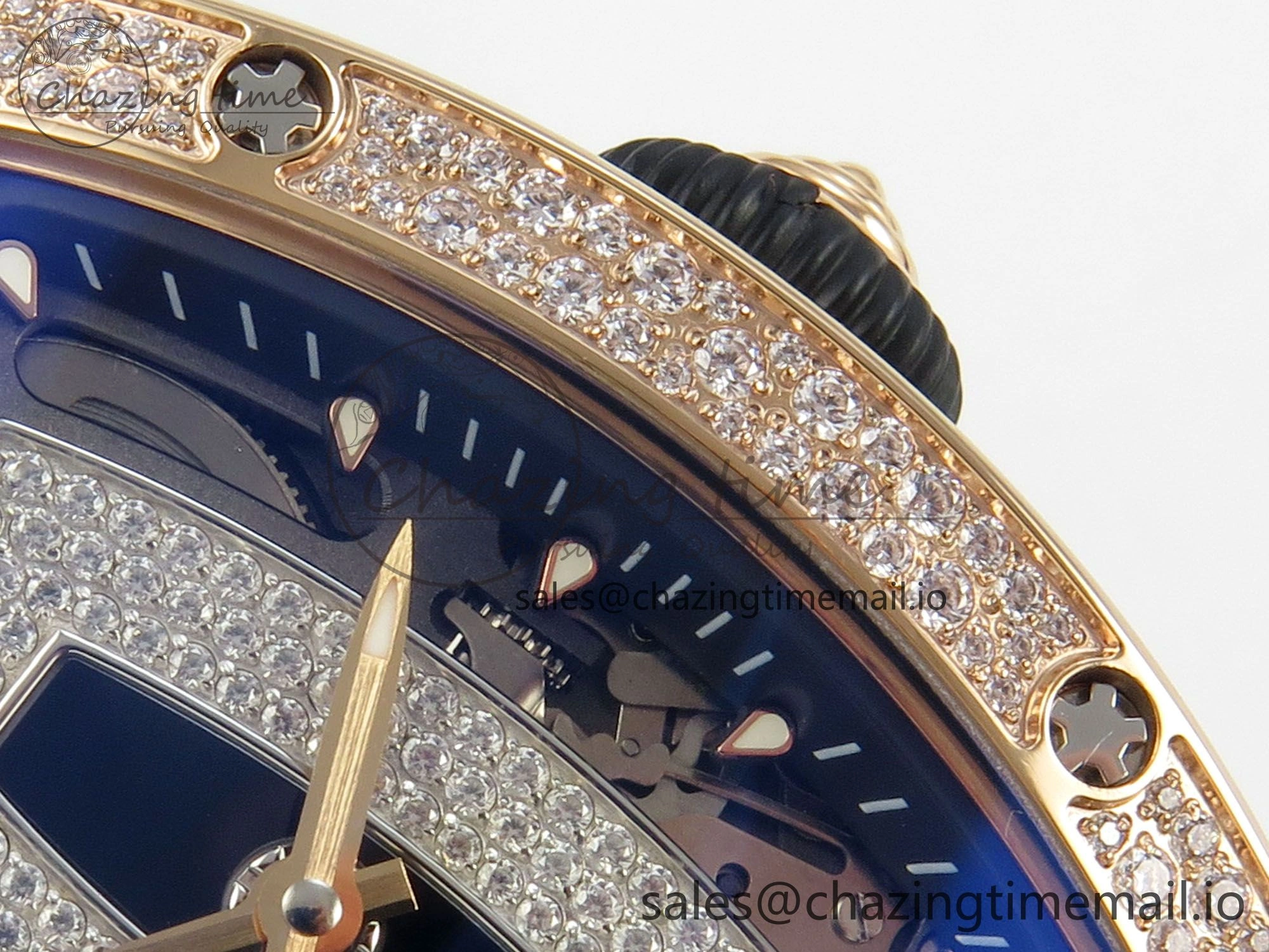 RM07 Ladies Snow Diamonds RG ZF 1:1 Best Edition Black Dial on Black Rubber Strap CRMA2 Clone
